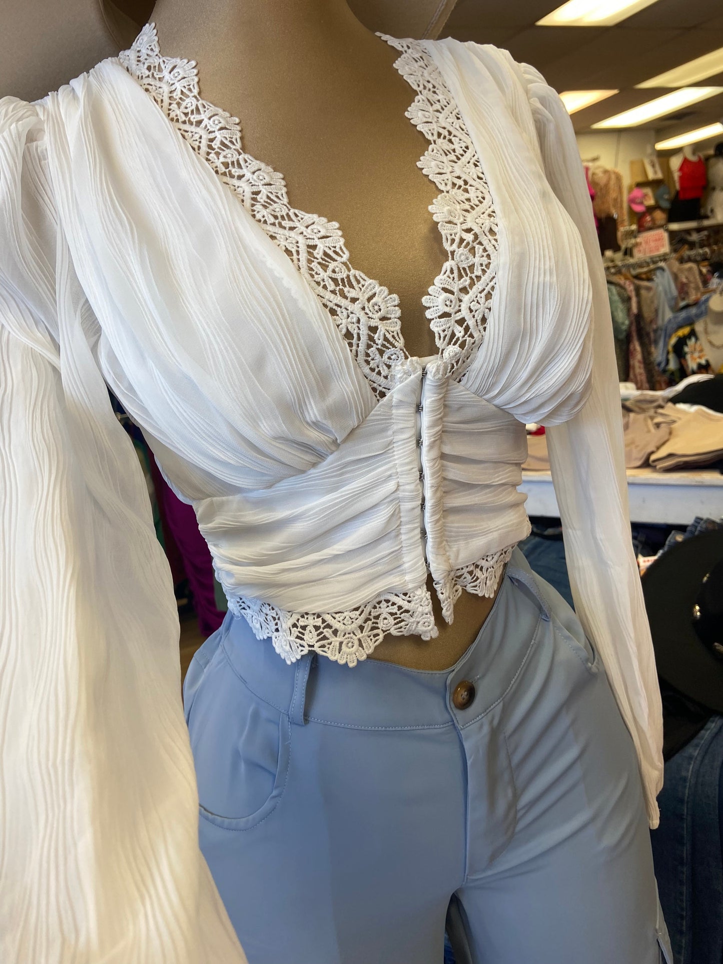 White Lace Trimmed Hooked Top