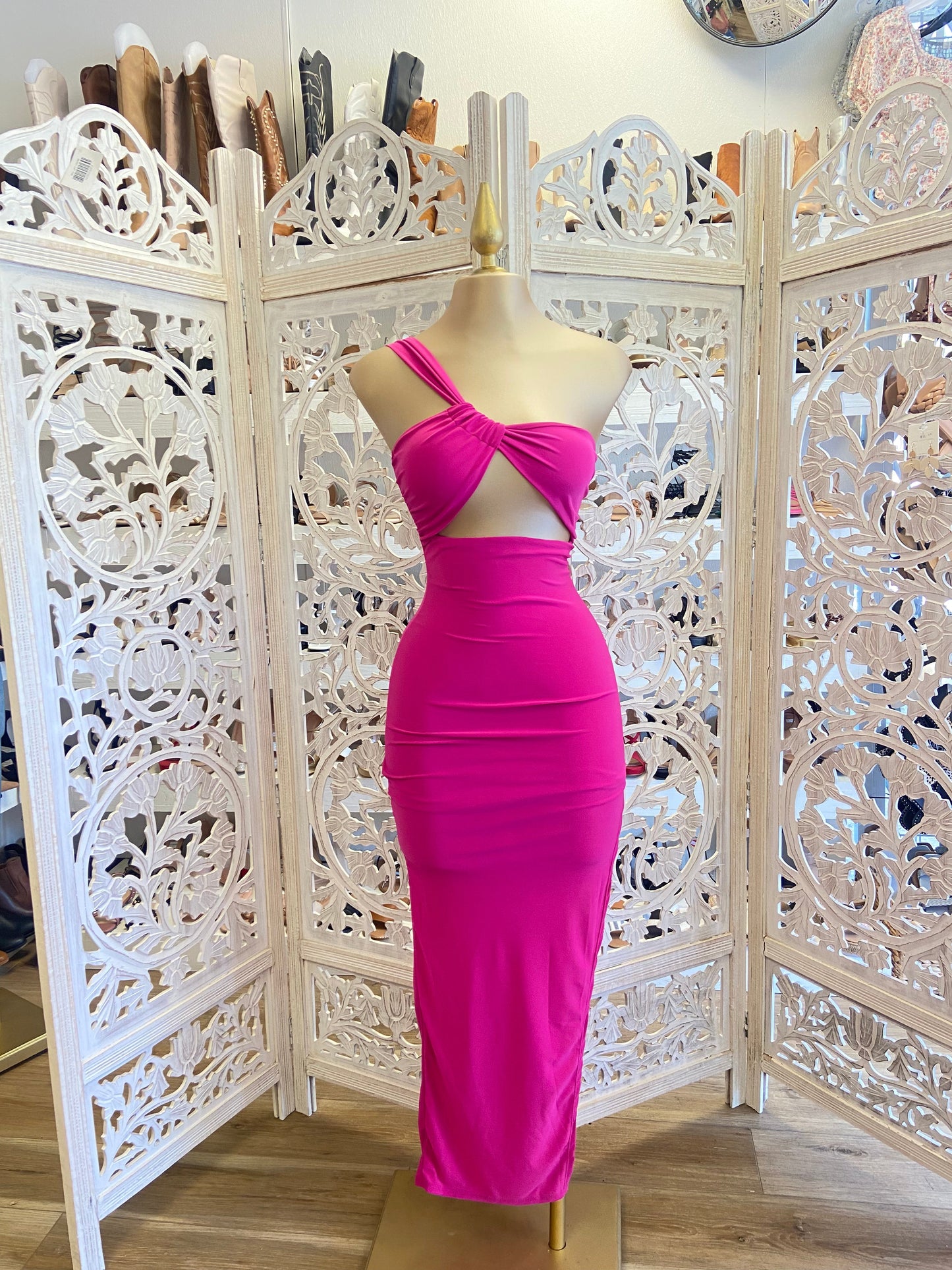 Hot Pink One Shoulder Knotted Dress