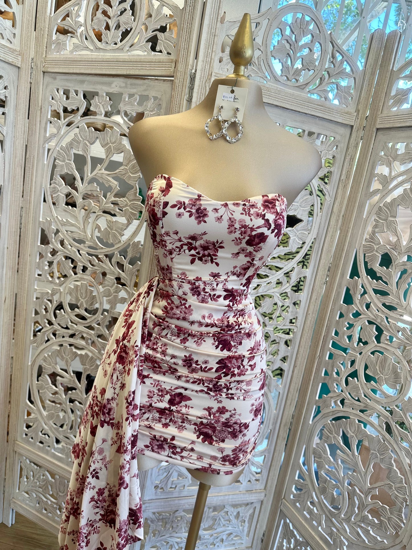 Burgundy Floral Tailed Mini Dress