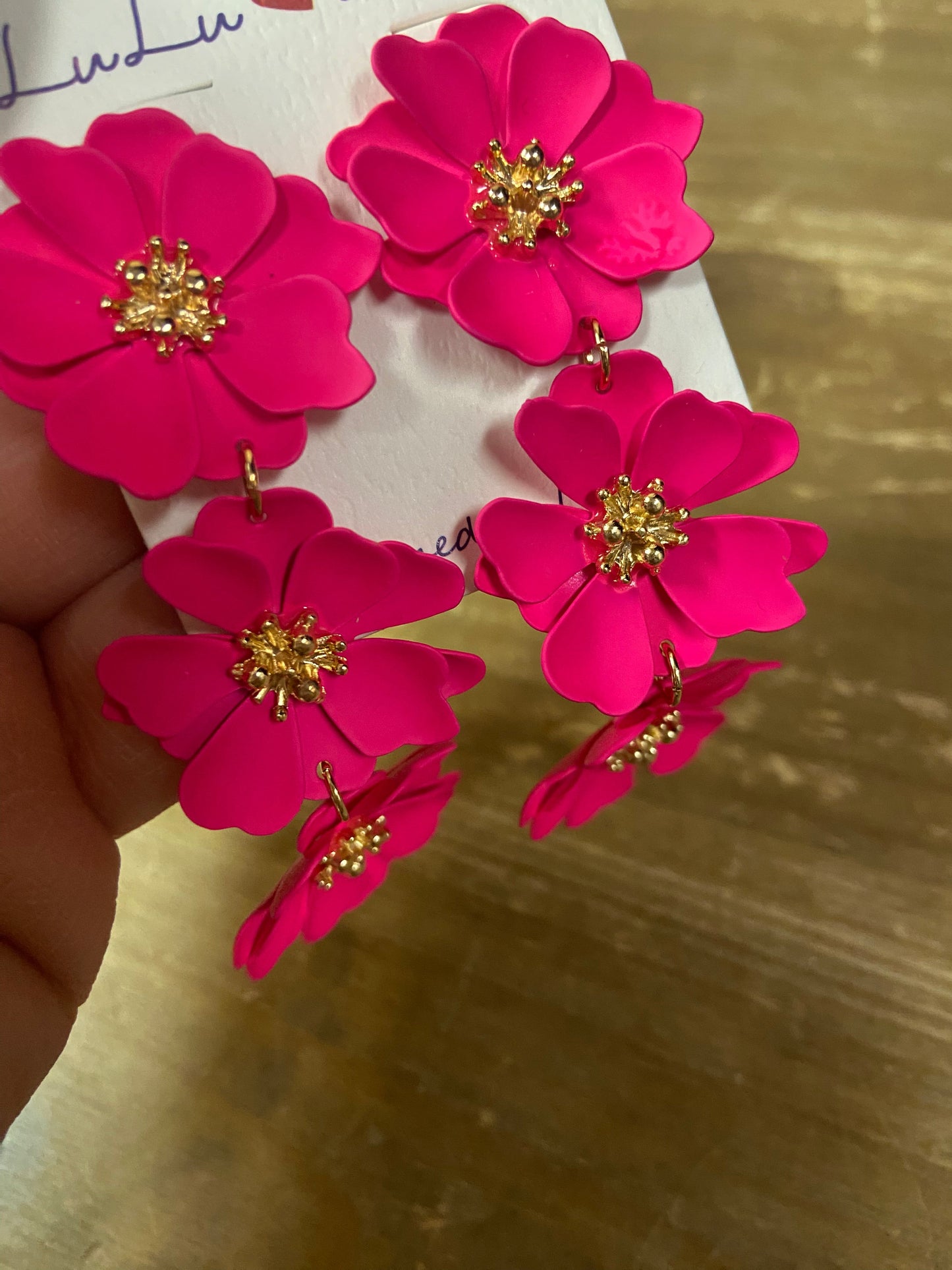 Fuchsia Stacked Floral Earrings