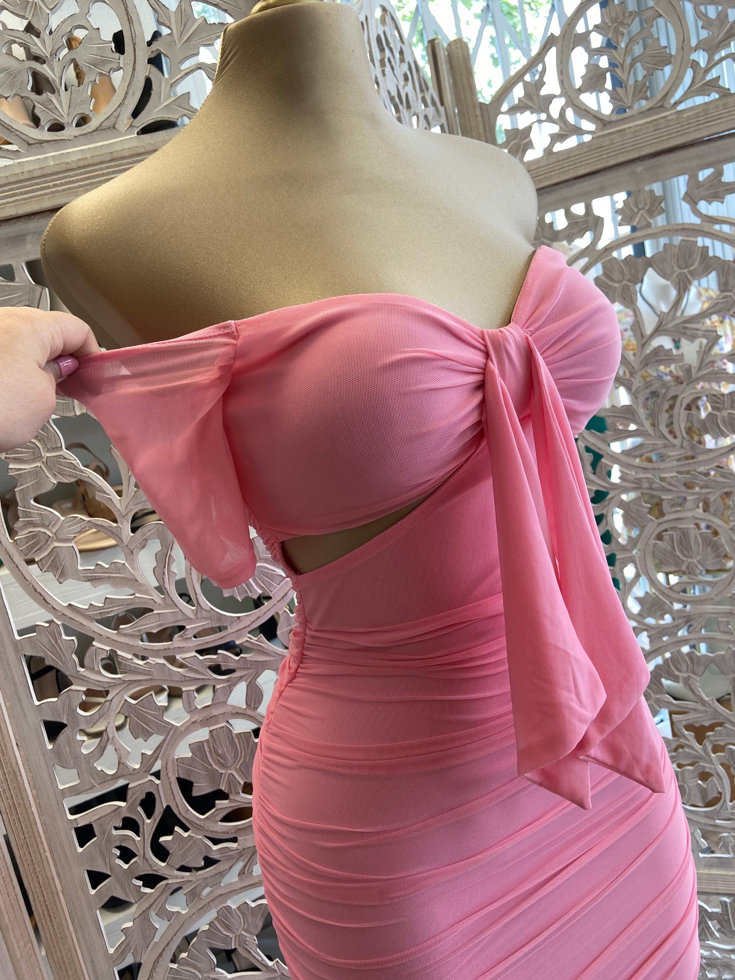 Cotton Pink Tie Front Cutout Dress