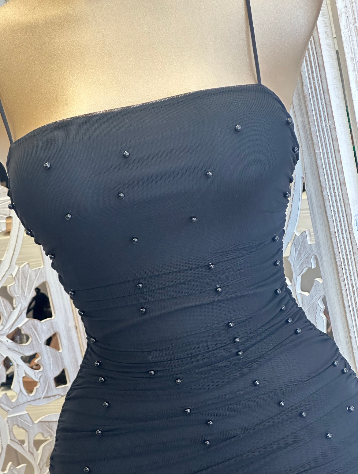 Pearl Detail Black Dress