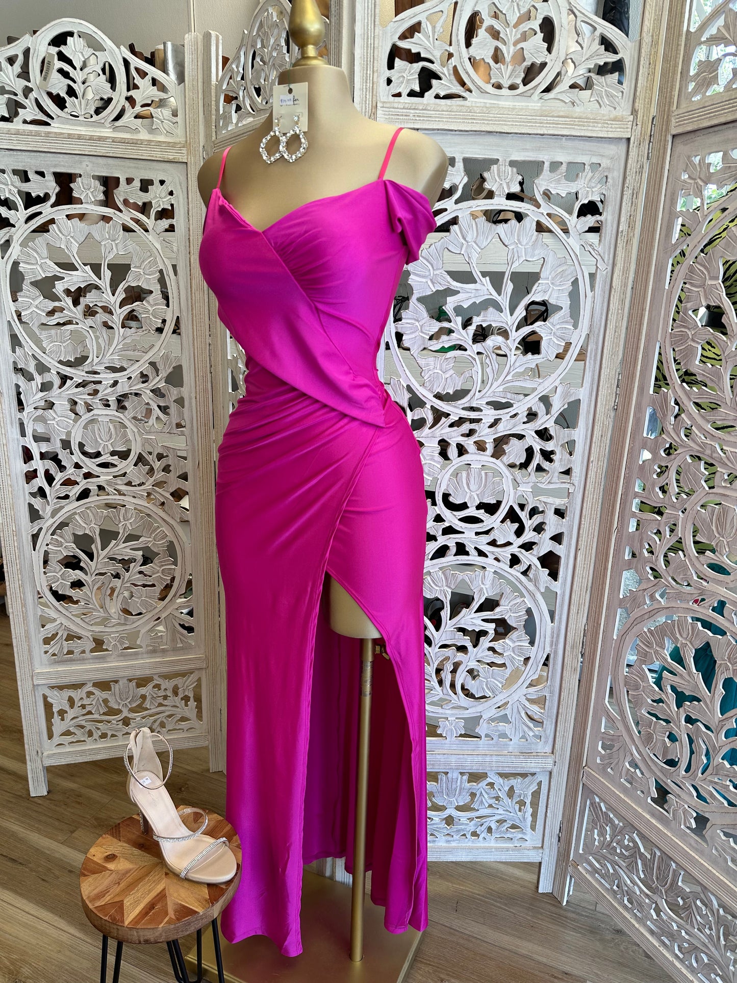 Pink Off Shoulder Crossed Formal Dress