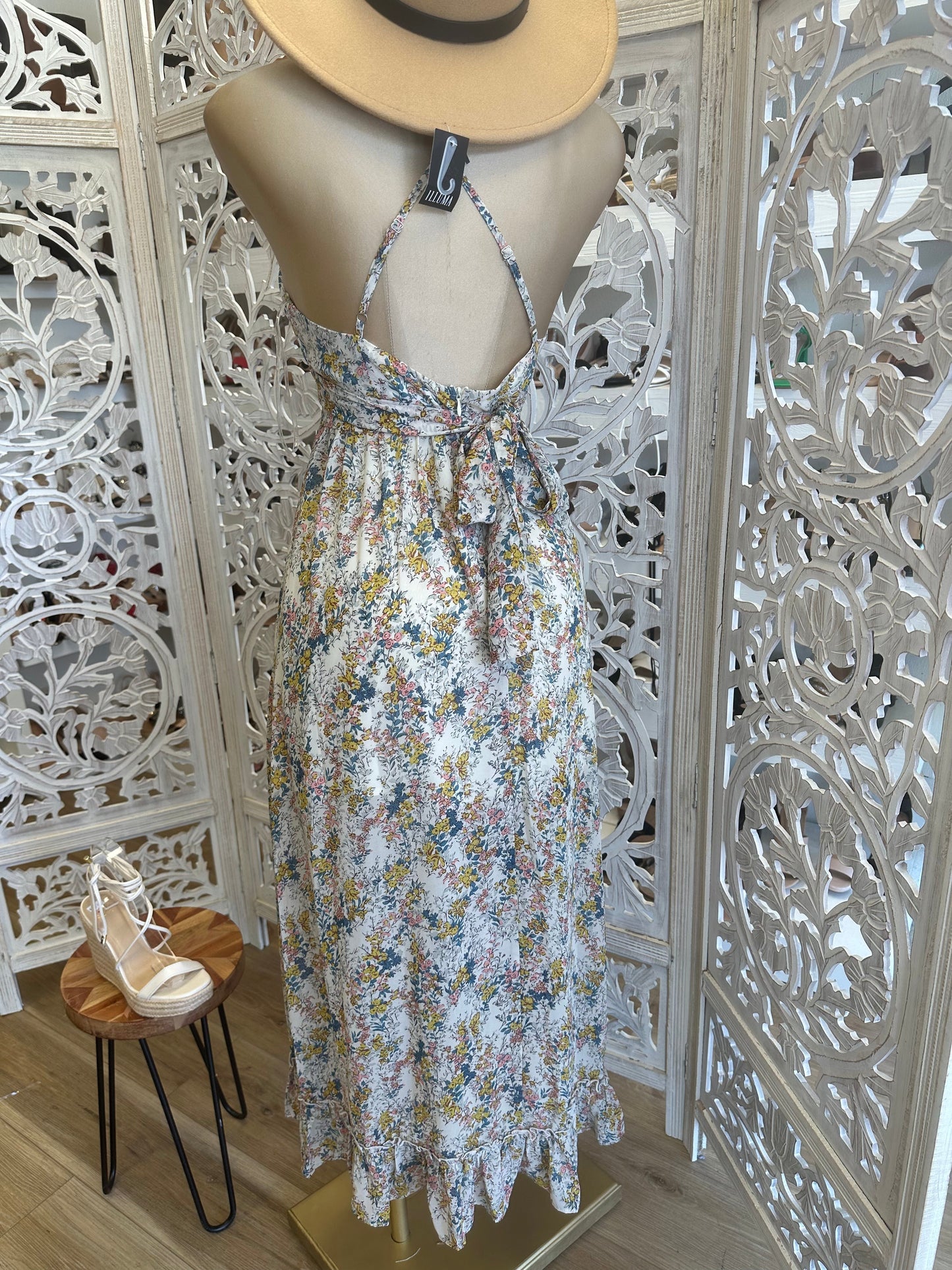 Ivory Cross Back Maxi Floral Dress