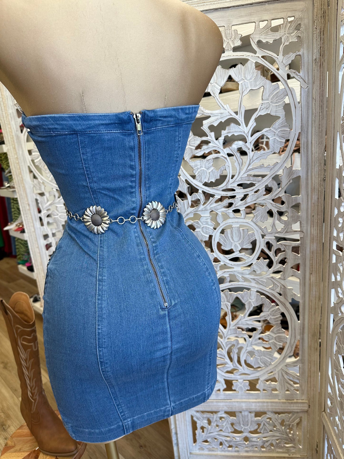 Denim Strapless Heart Lined Dress