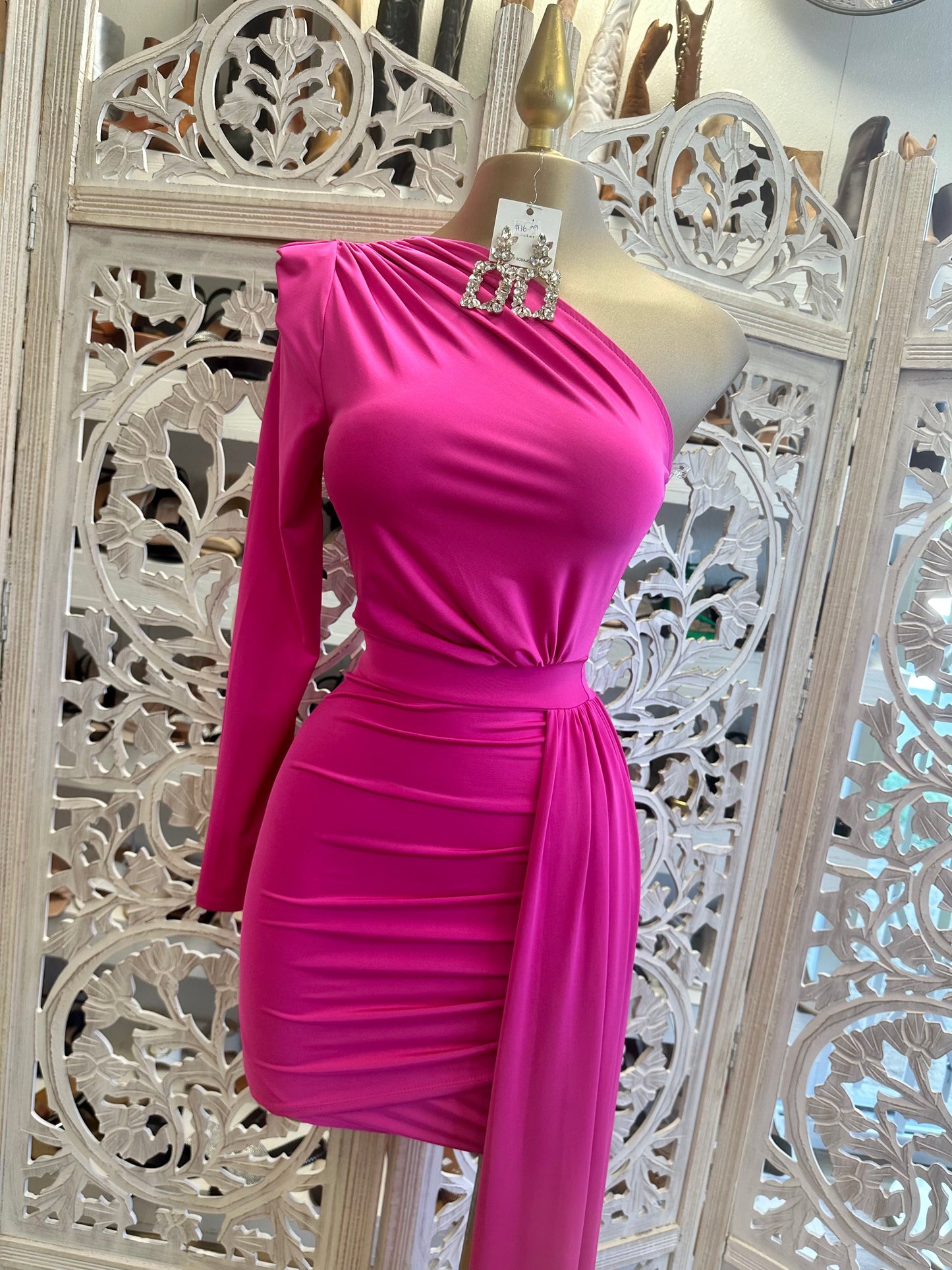 Hot Pink One Sleeve Tailed Dress