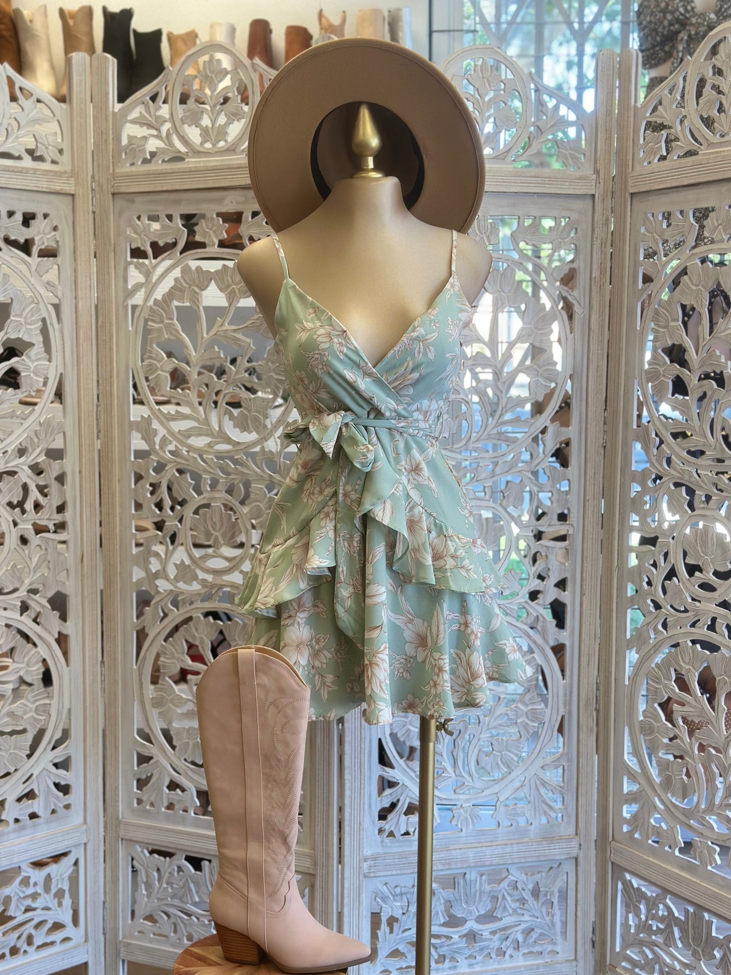 Pistachio Wrapped Ruffle Dress