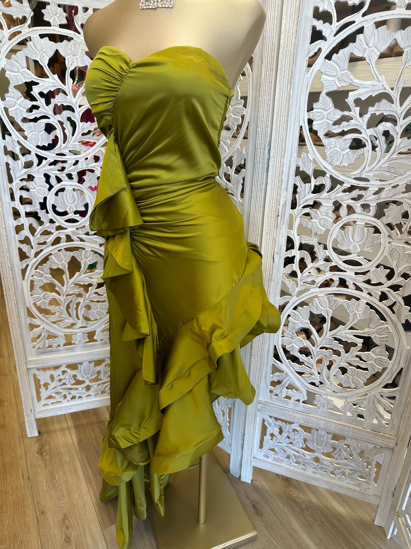 Green Ruffle Strapless Dress