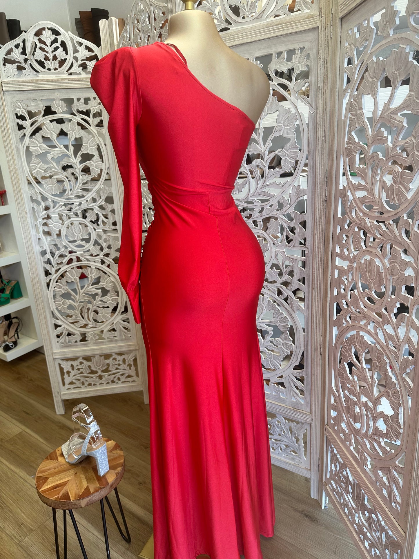 Red Puff Sleeve Formal Dress