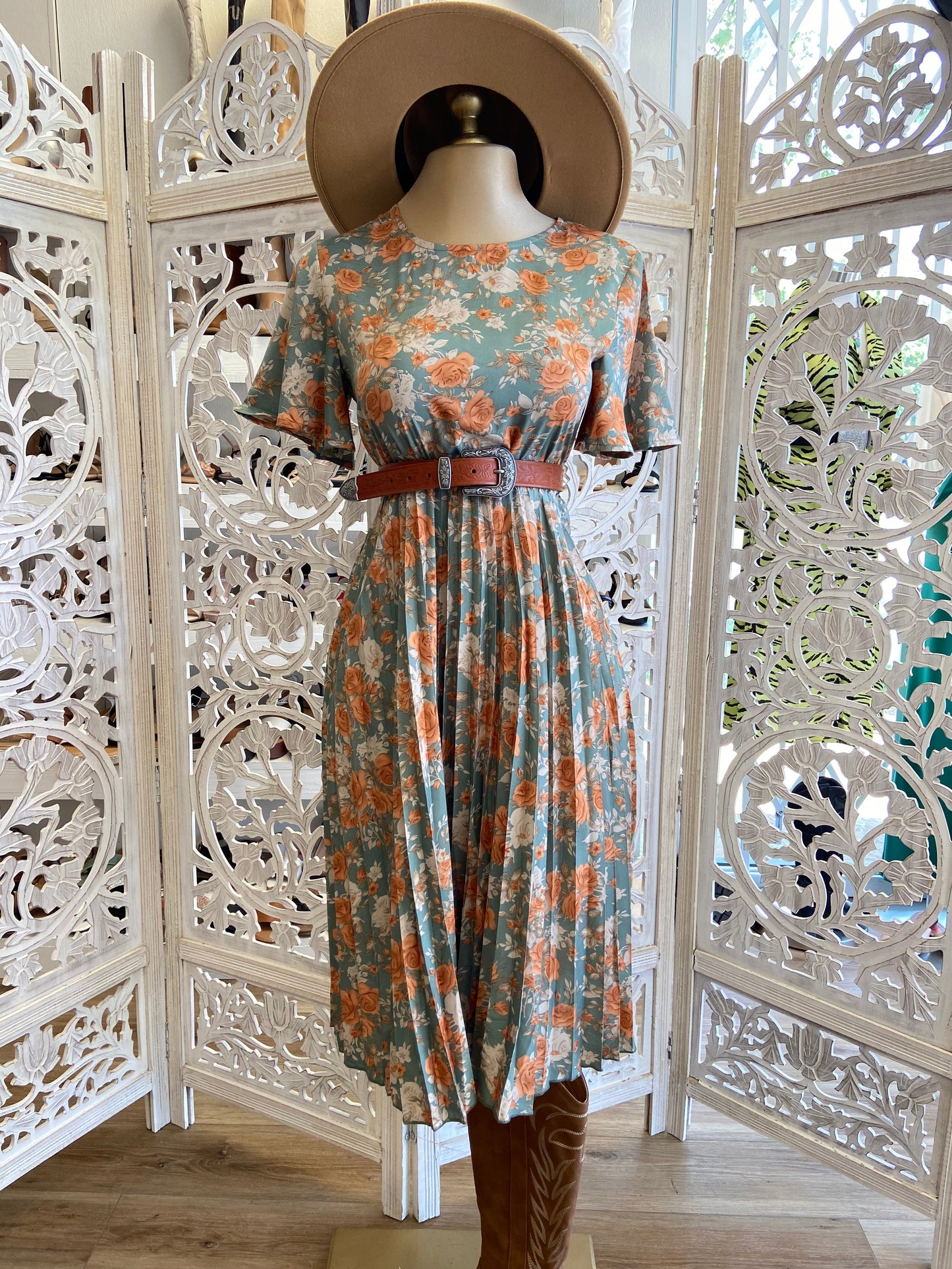 Pleated Floral Dress