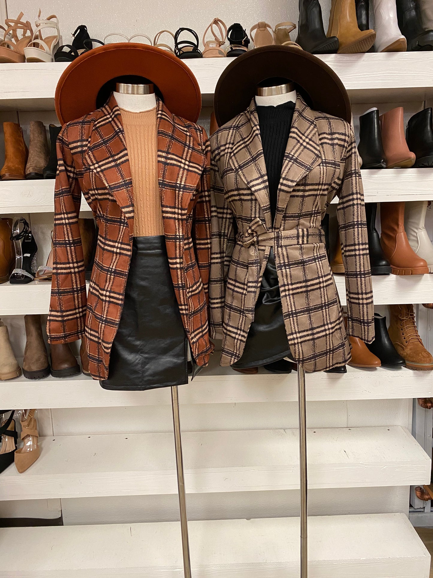 Cinched Plaid Coat