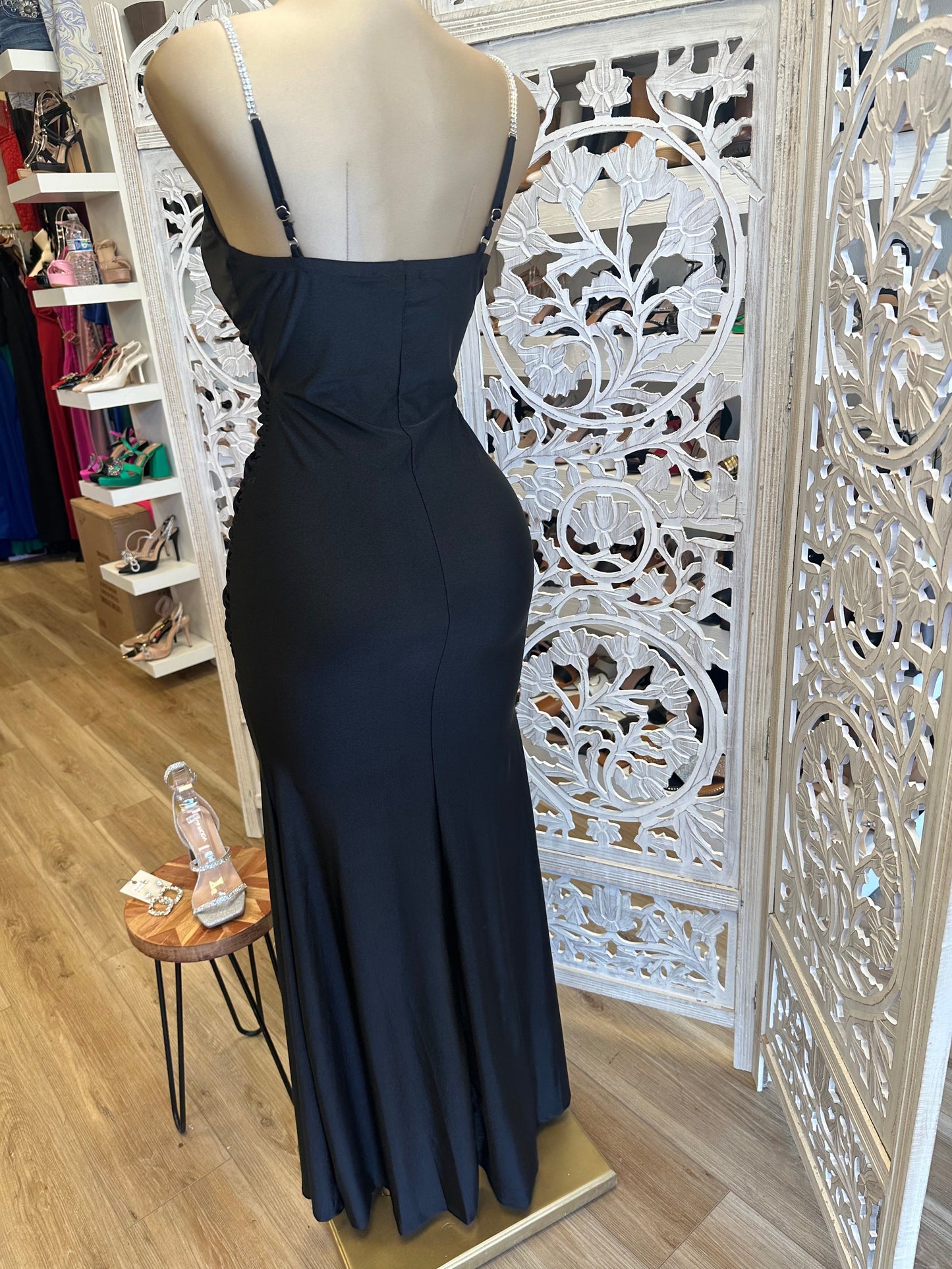 Black Rhinestone Strap Dress