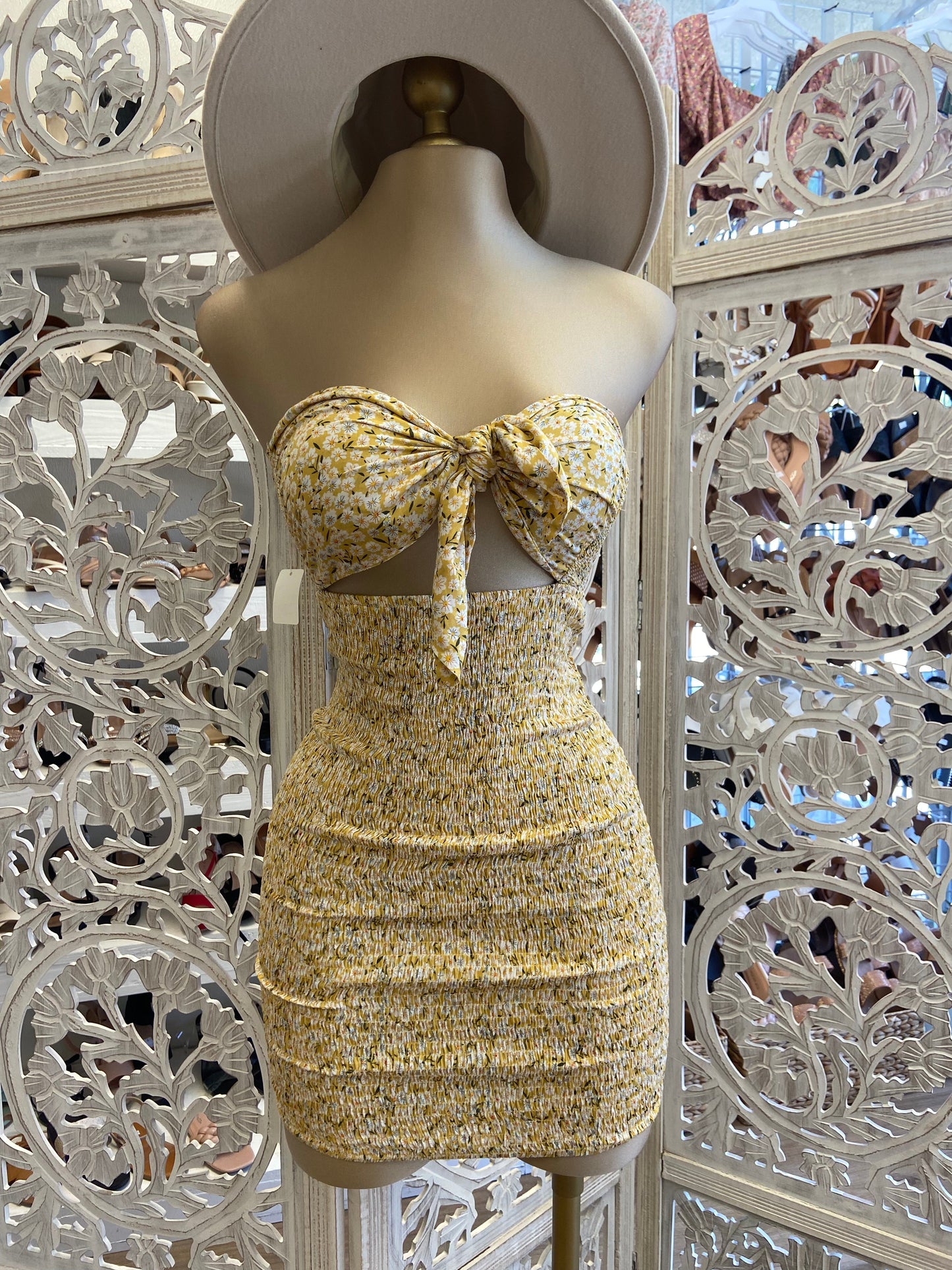 Yellow Floral Strapless Dress