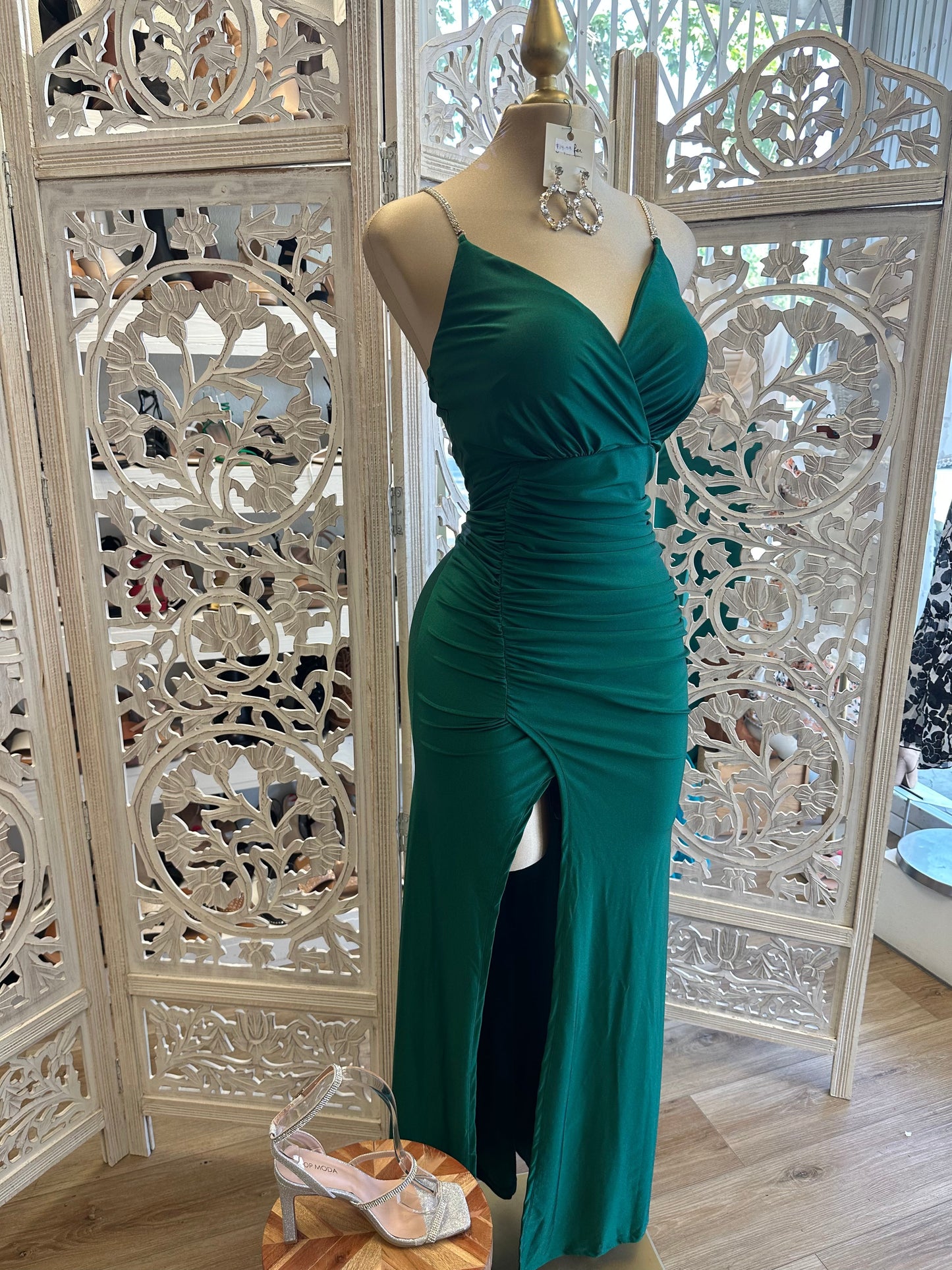 Green Rhinestone Strap Dress