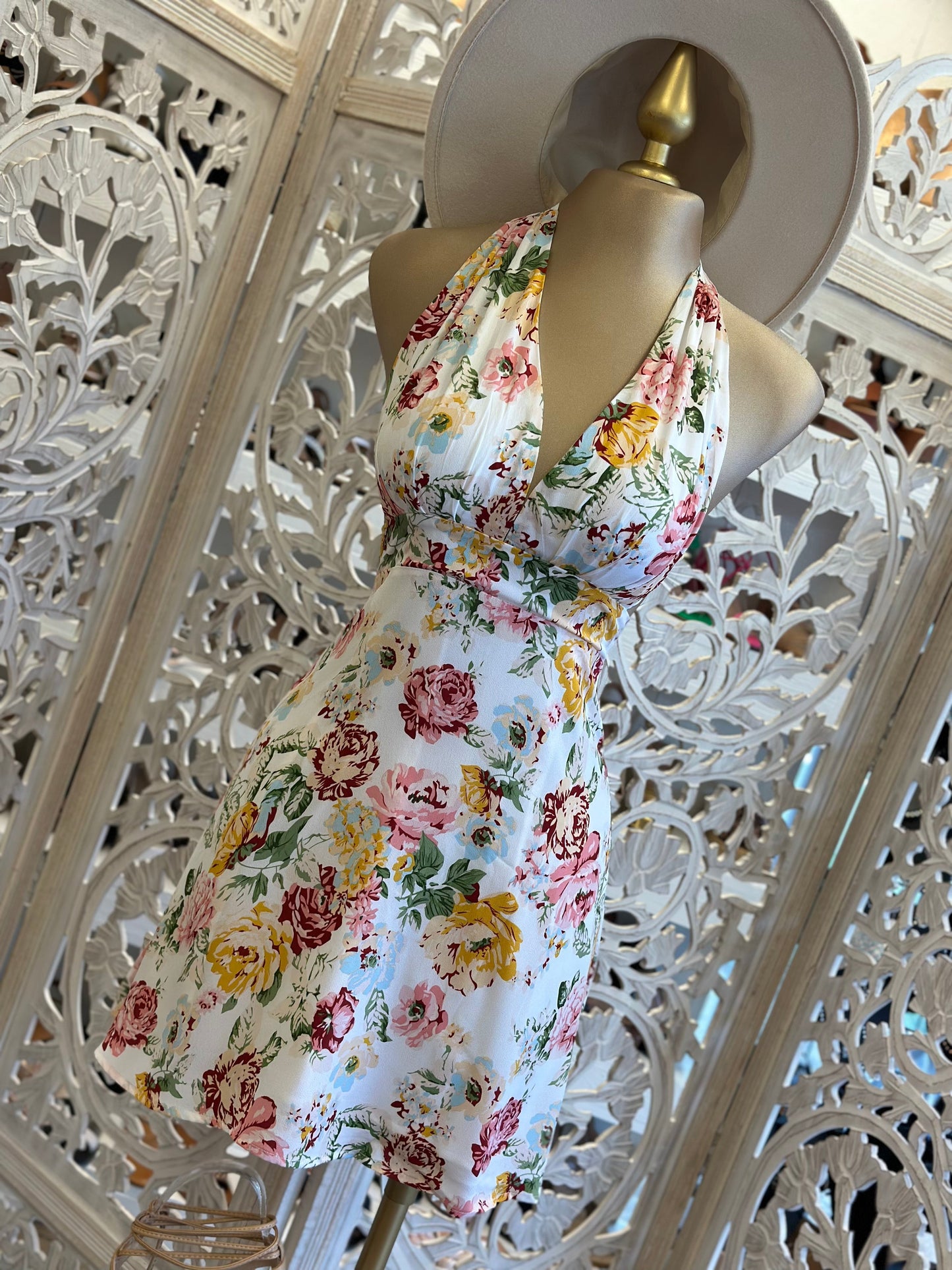 Tie Back Floral V Dress