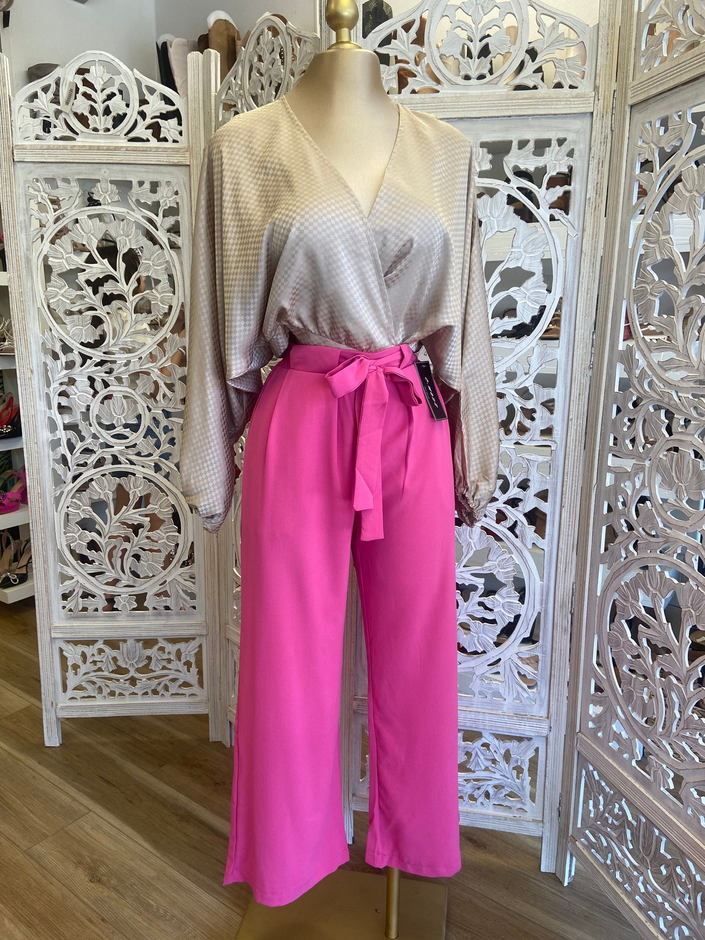 Pink Belted Straight Pants