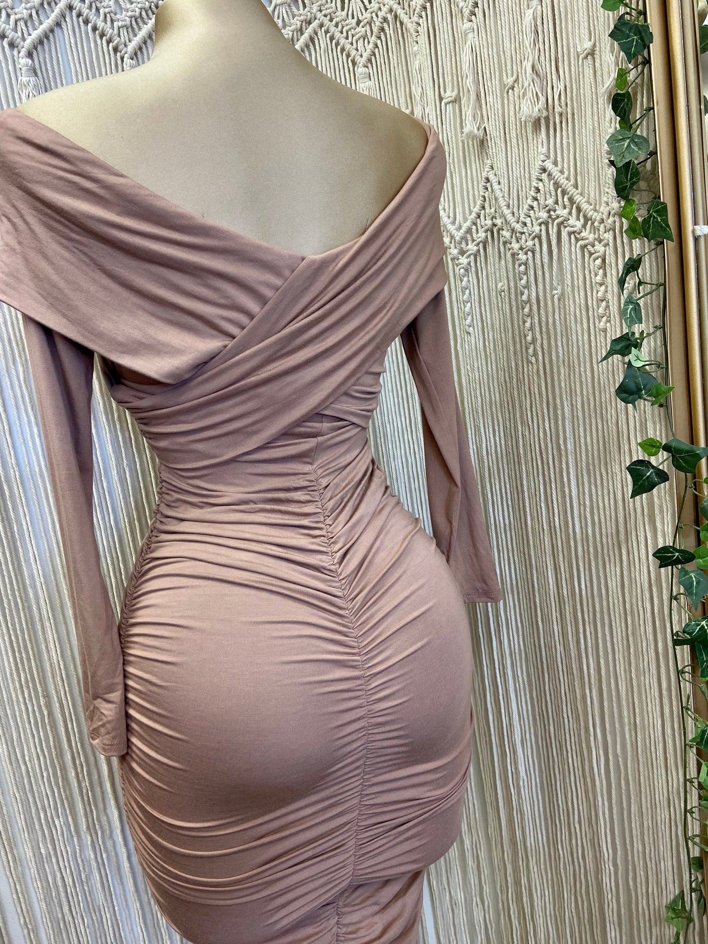 Dusty Mauve Cross Midi Dress