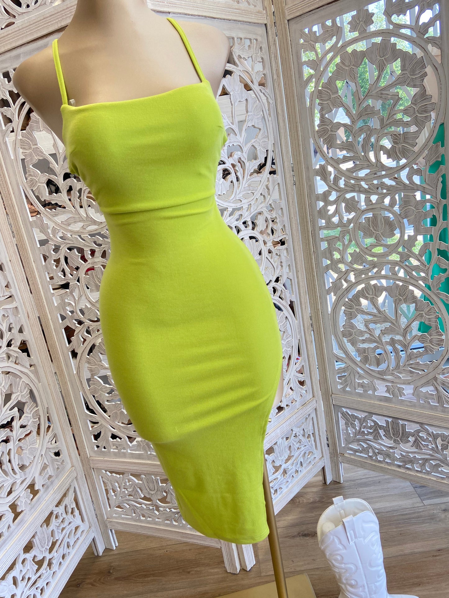 Lime Slitted Dress