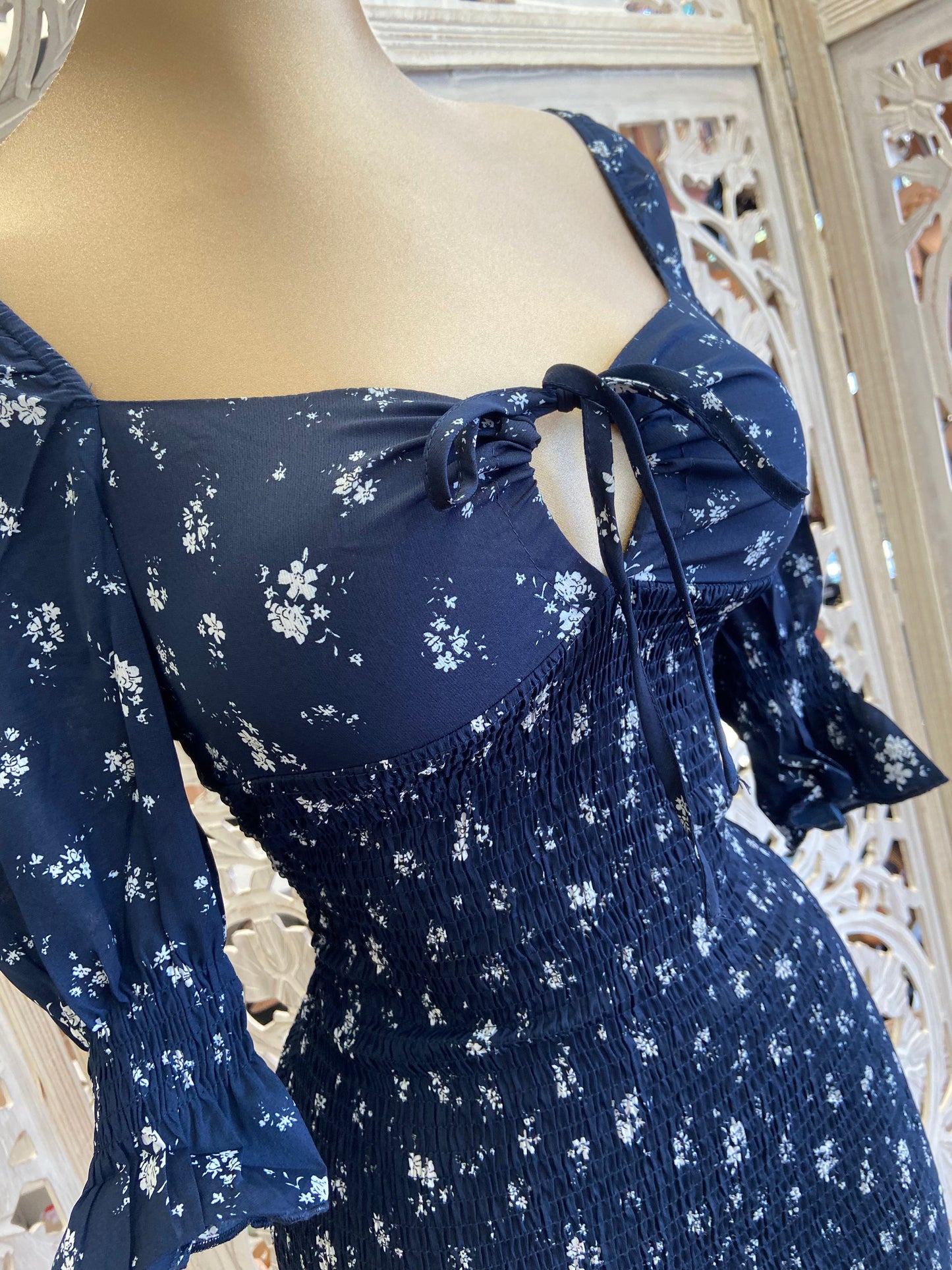 Navy Floral Smocked Dress