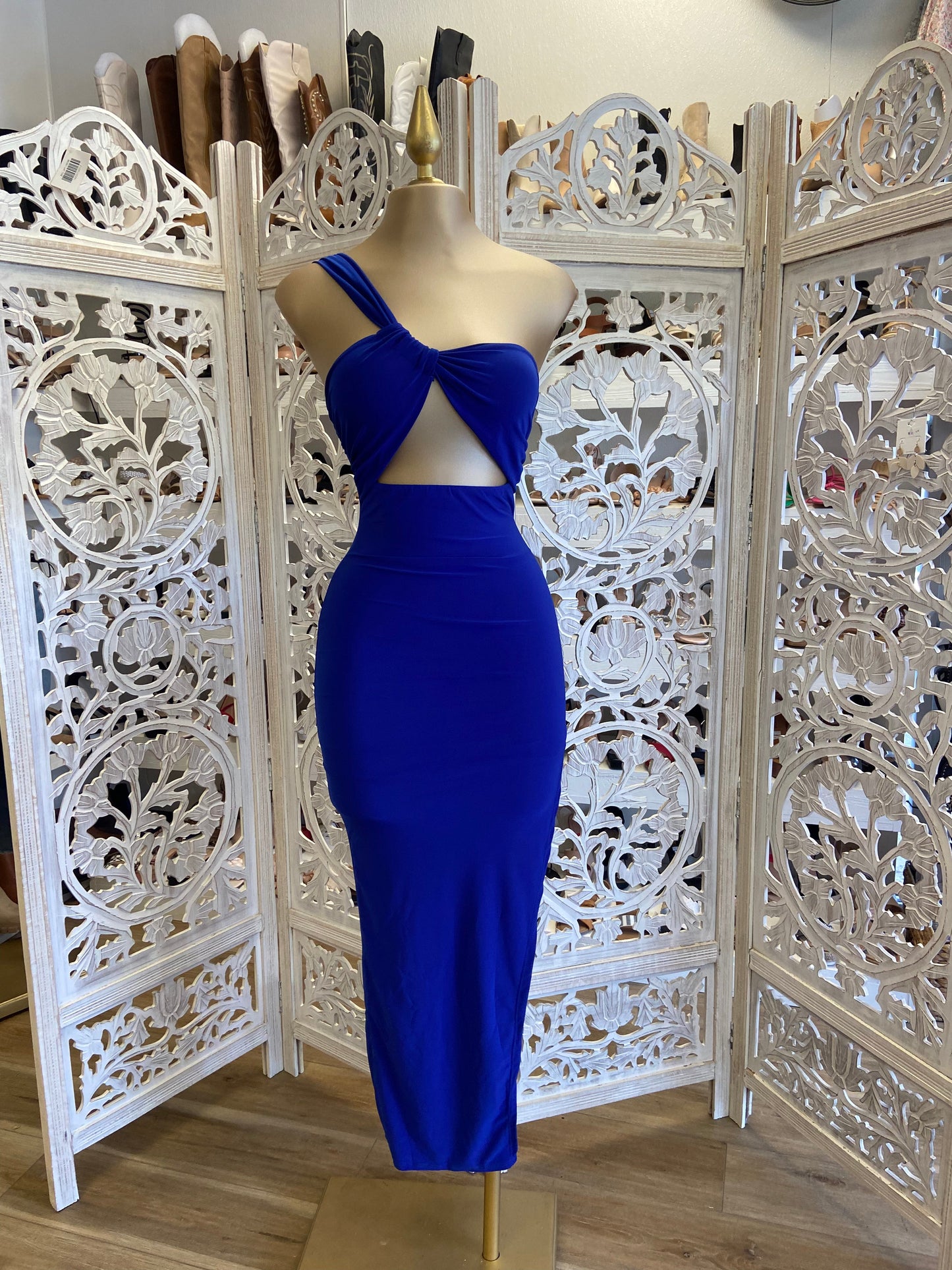 Royal One Shoulder Knotted Dress