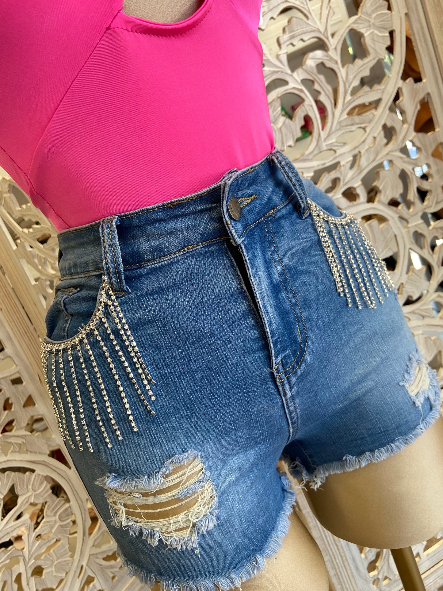 Rhinestone Fringe Shorts