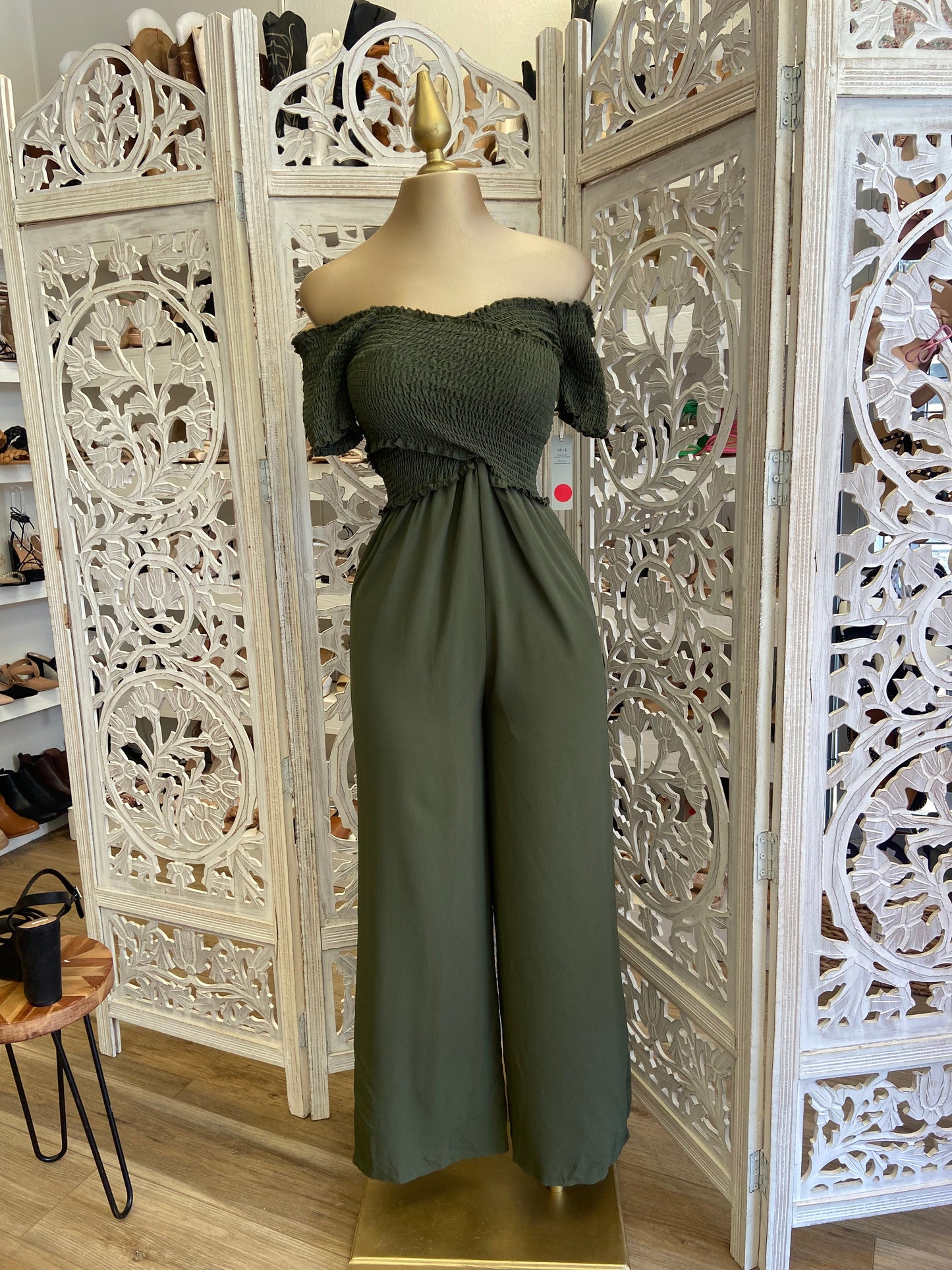 Olive Smocked Jumpsuit