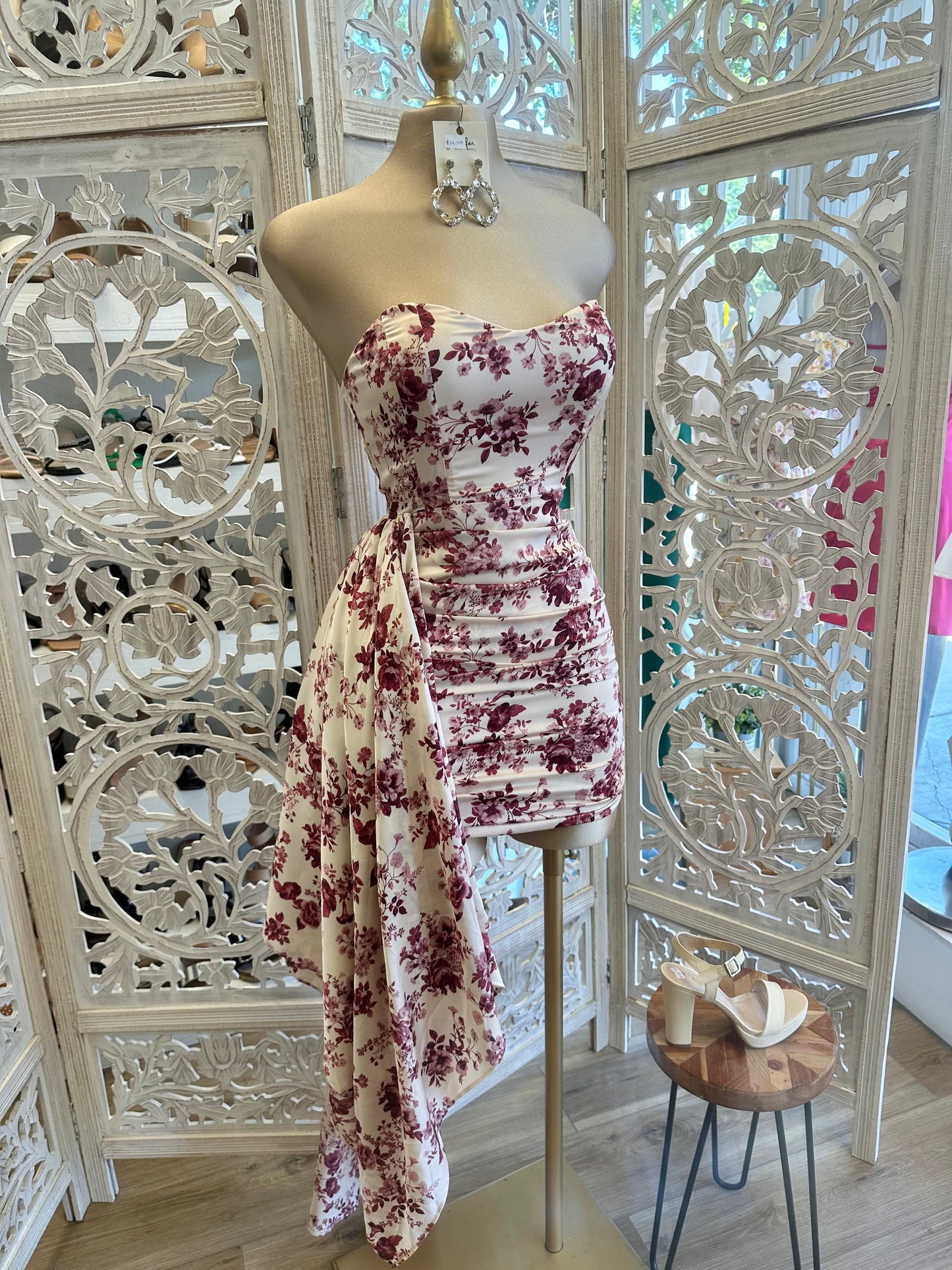 Burgundy Floral Tailed Mini Dress