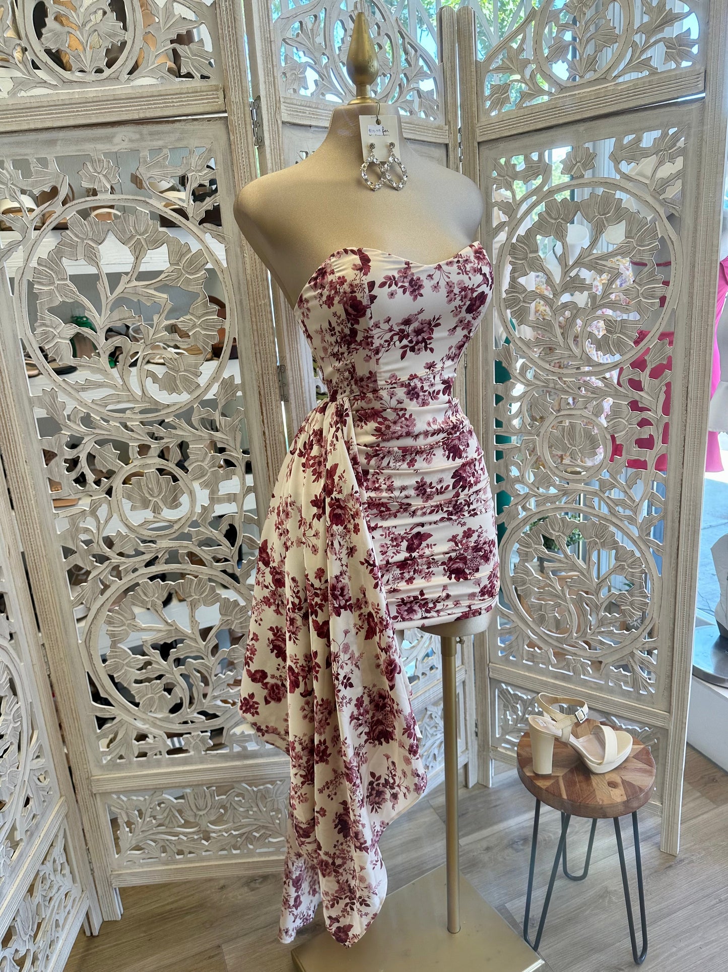 Burgundy Floral Tailed Mini Dress