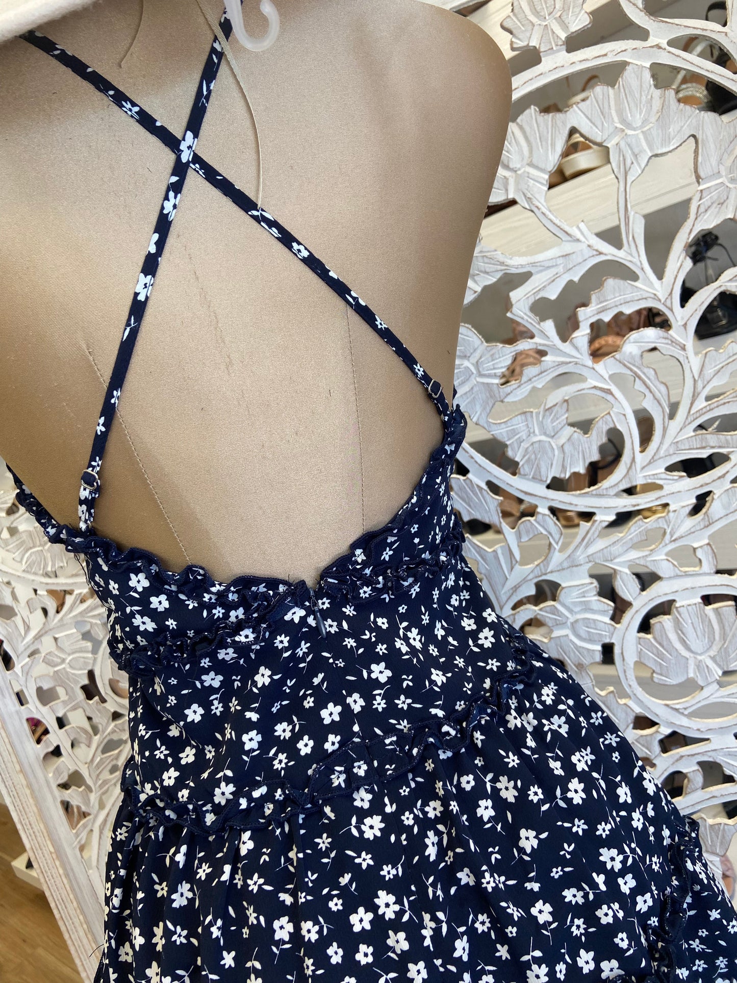 Dark Blue Flowy Floral Dress