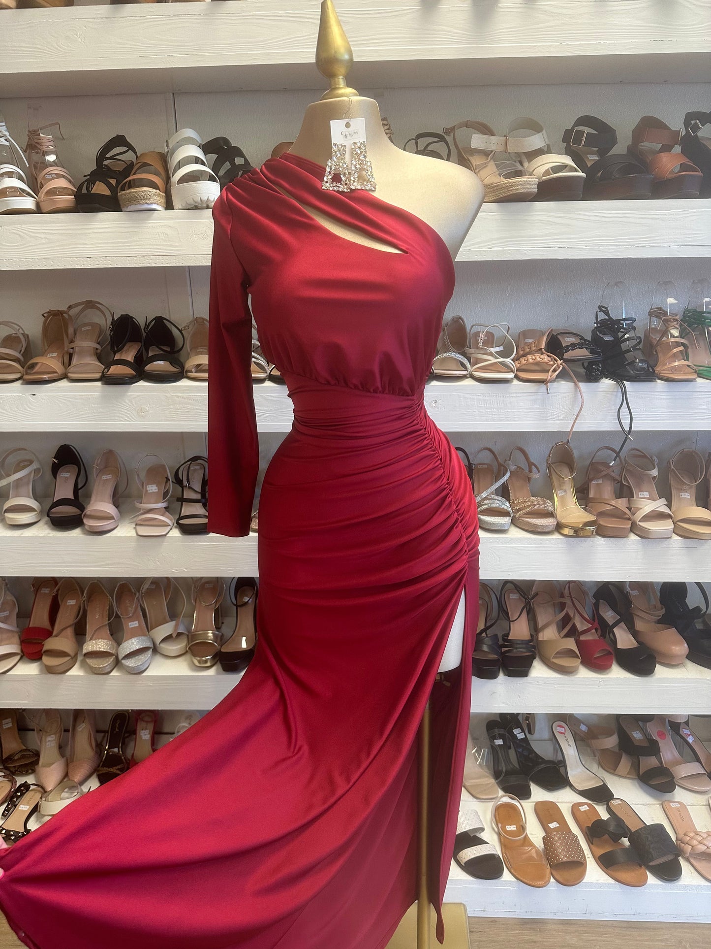 Red Cutout Ruched Dress