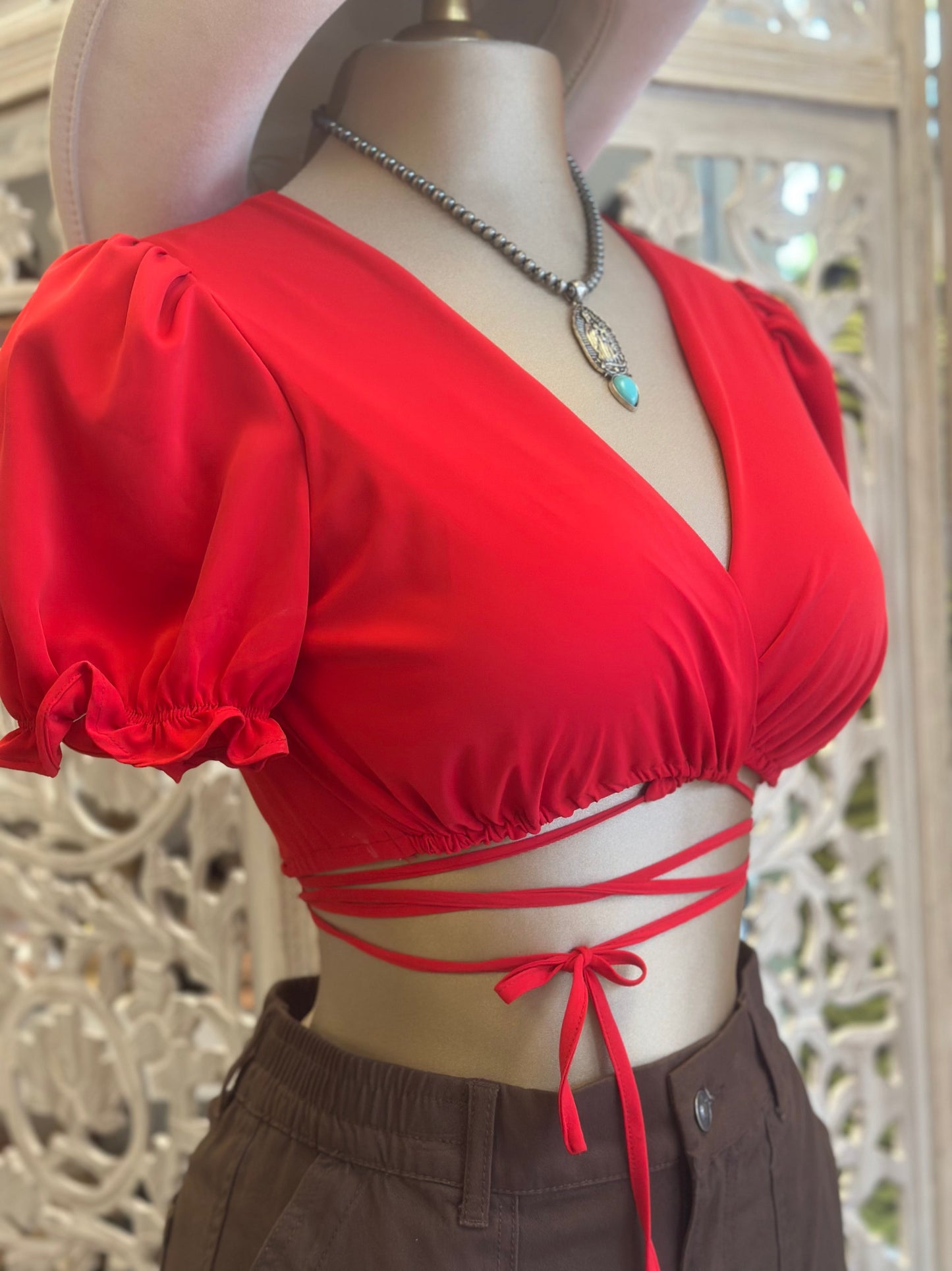 Red Waist Tied Crop