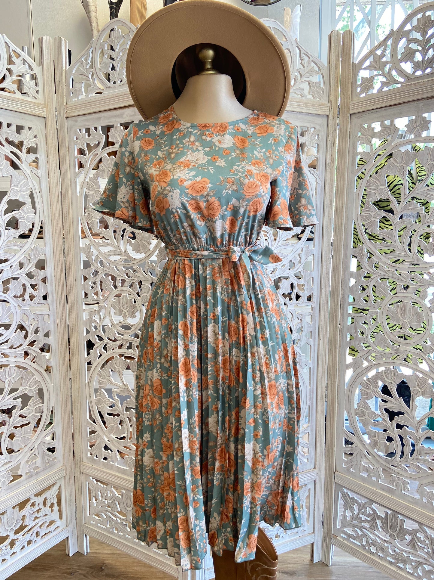 Pleated Floral Dress