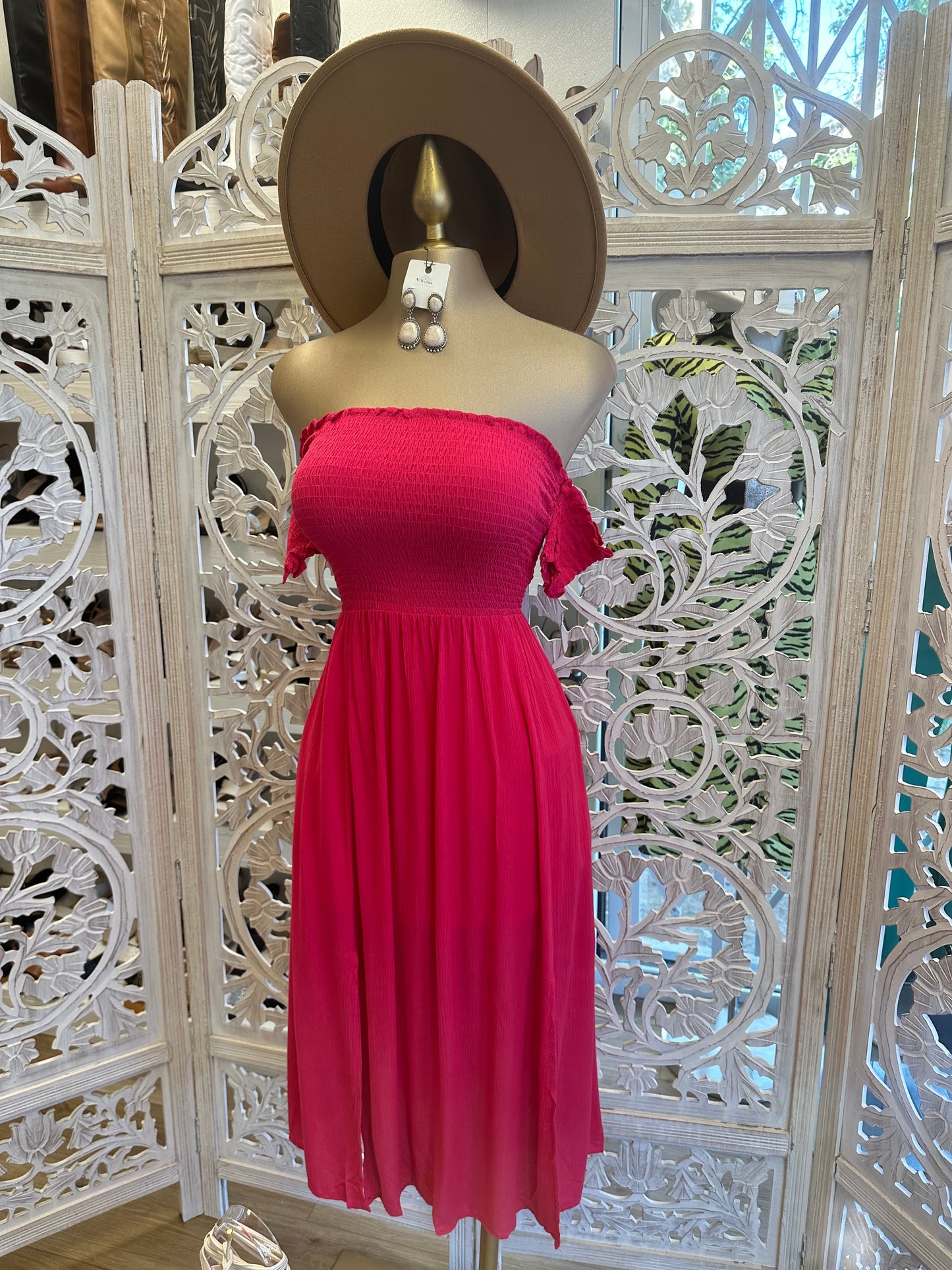 Pink Smocked Midi Dress