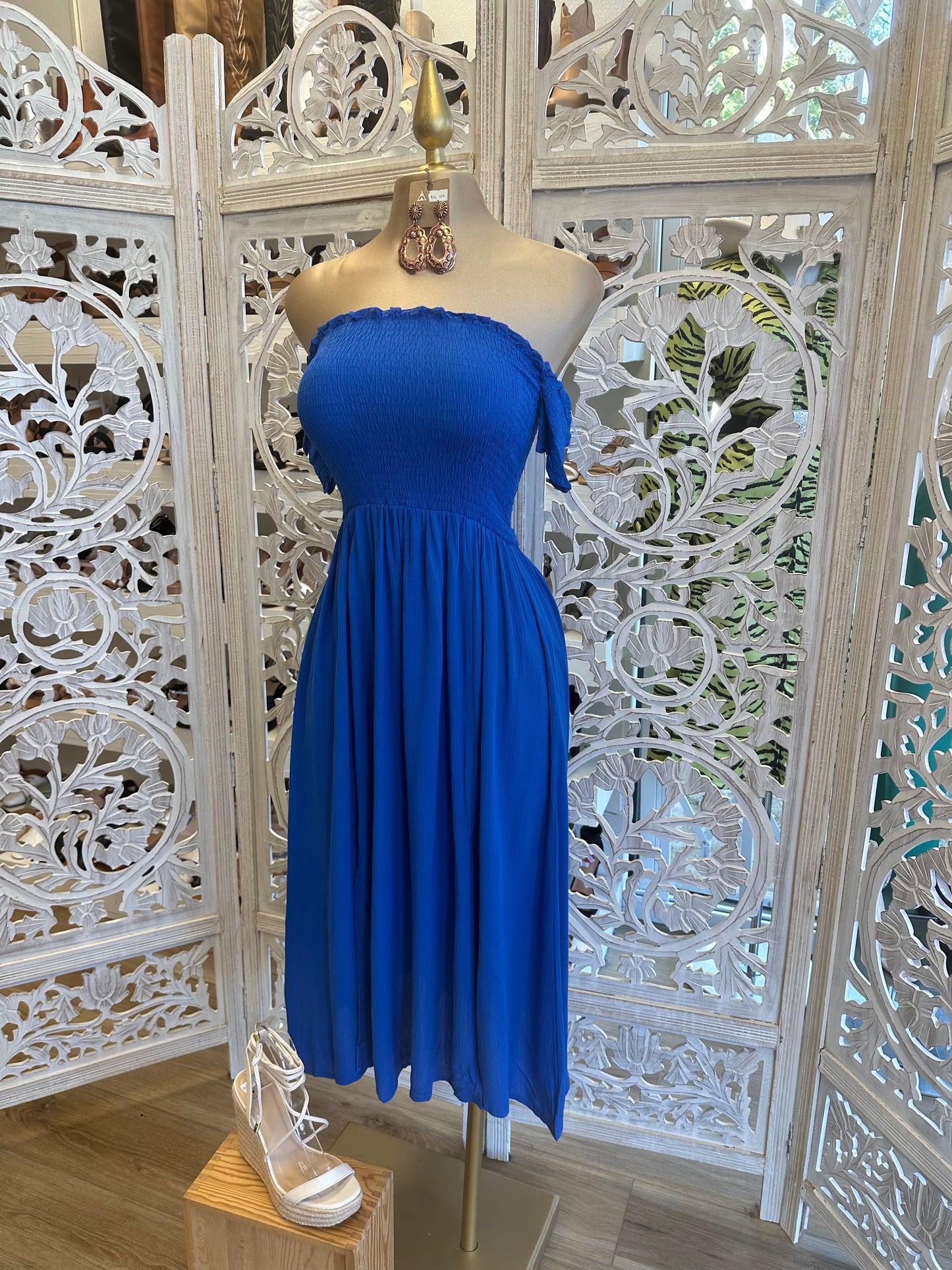 Royal Blue Smocked Midi Dress