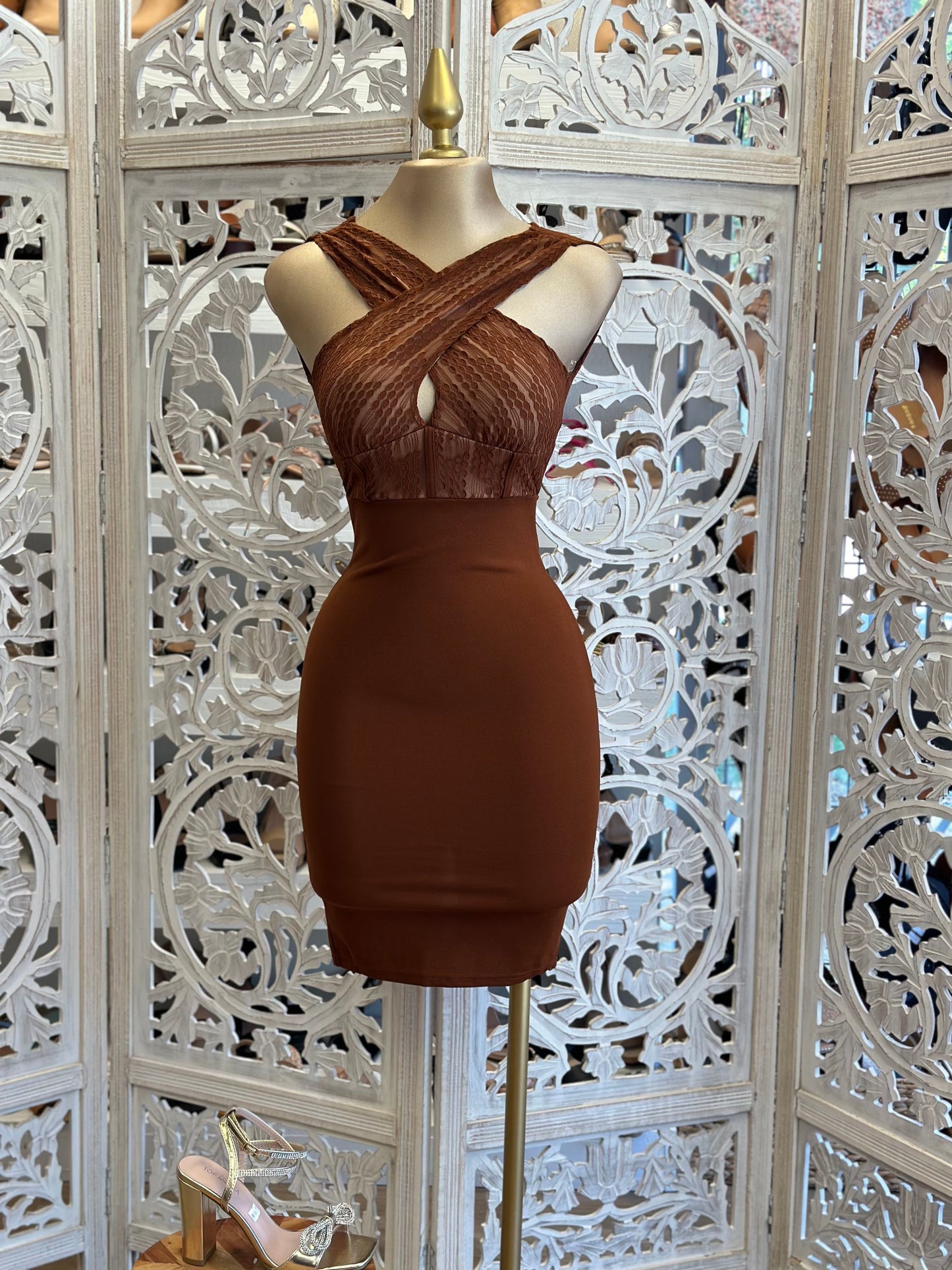 Cognac Crossed Mini Dress