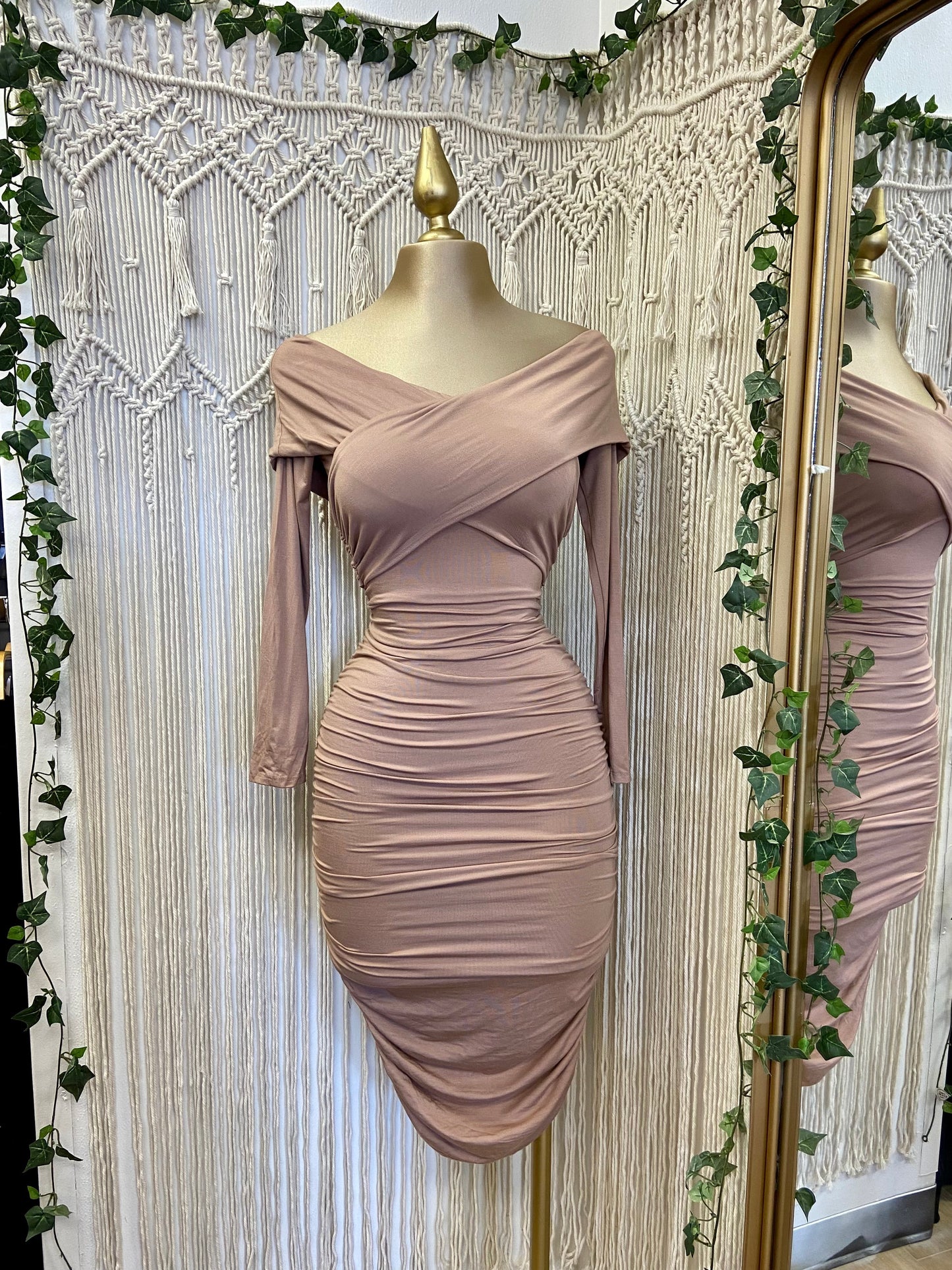 Dusty Mauve Cross Midi Dress