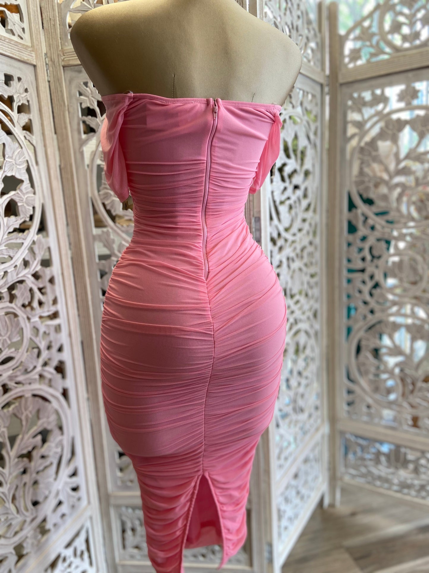 Cotton Pink Tie Front Cutout Dress