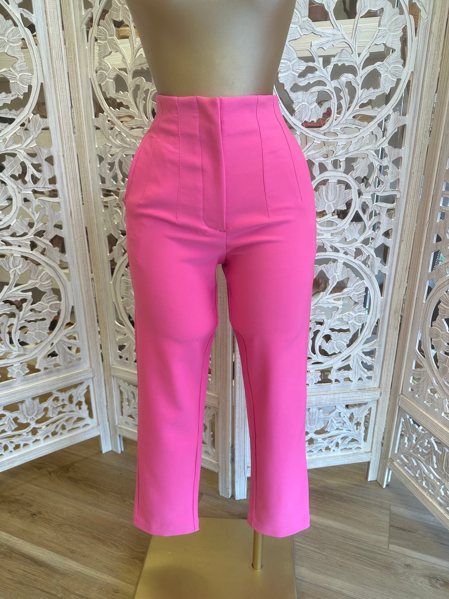 Hot Pink Pinned Straight Legged Pants