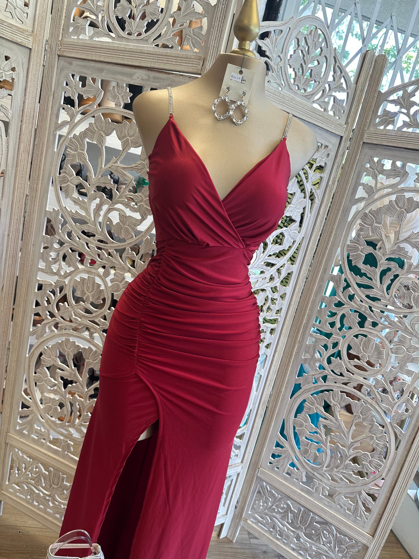 Wine Rhinestone Strap Dress