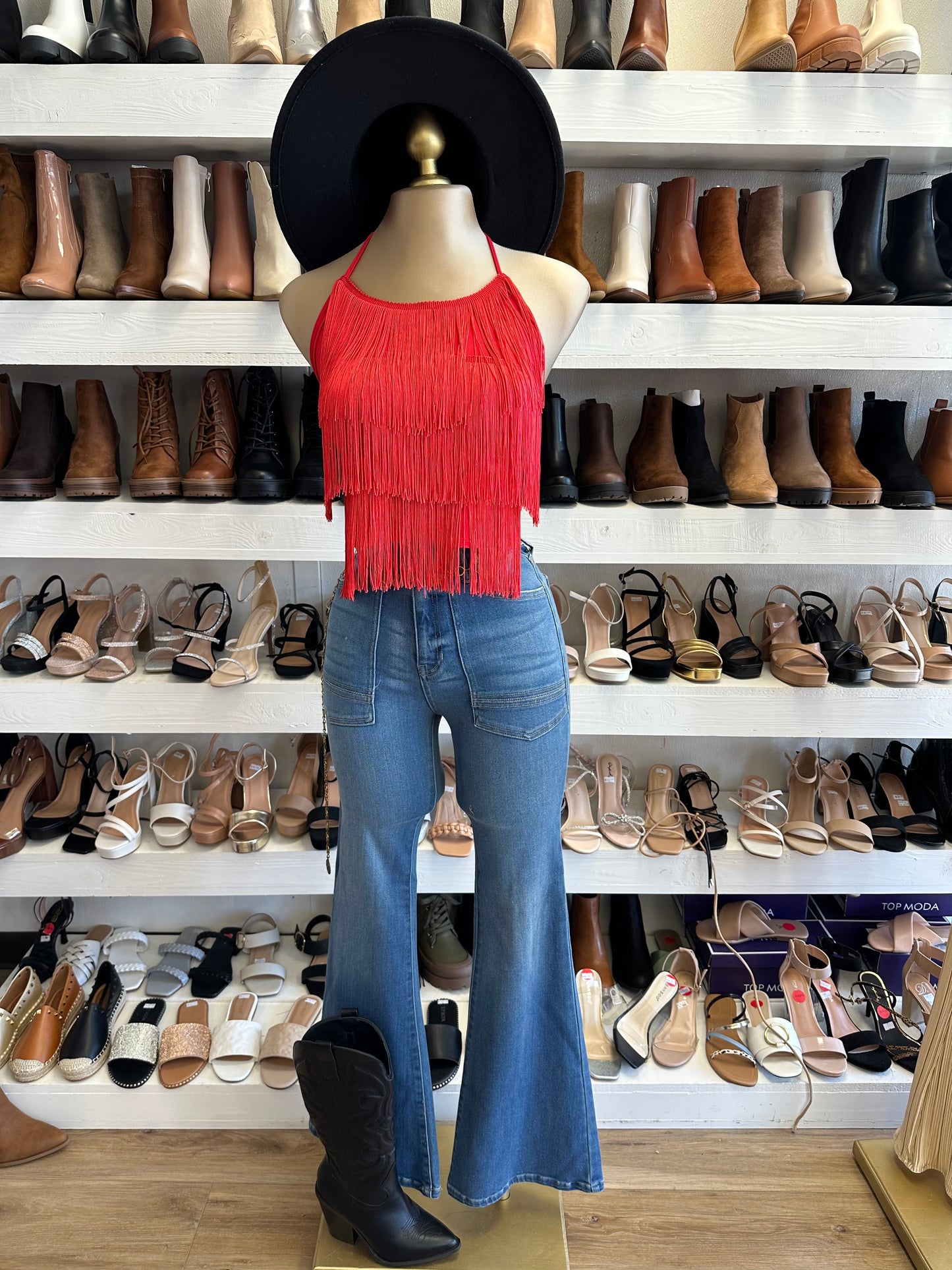 Red Fringe Halter Top