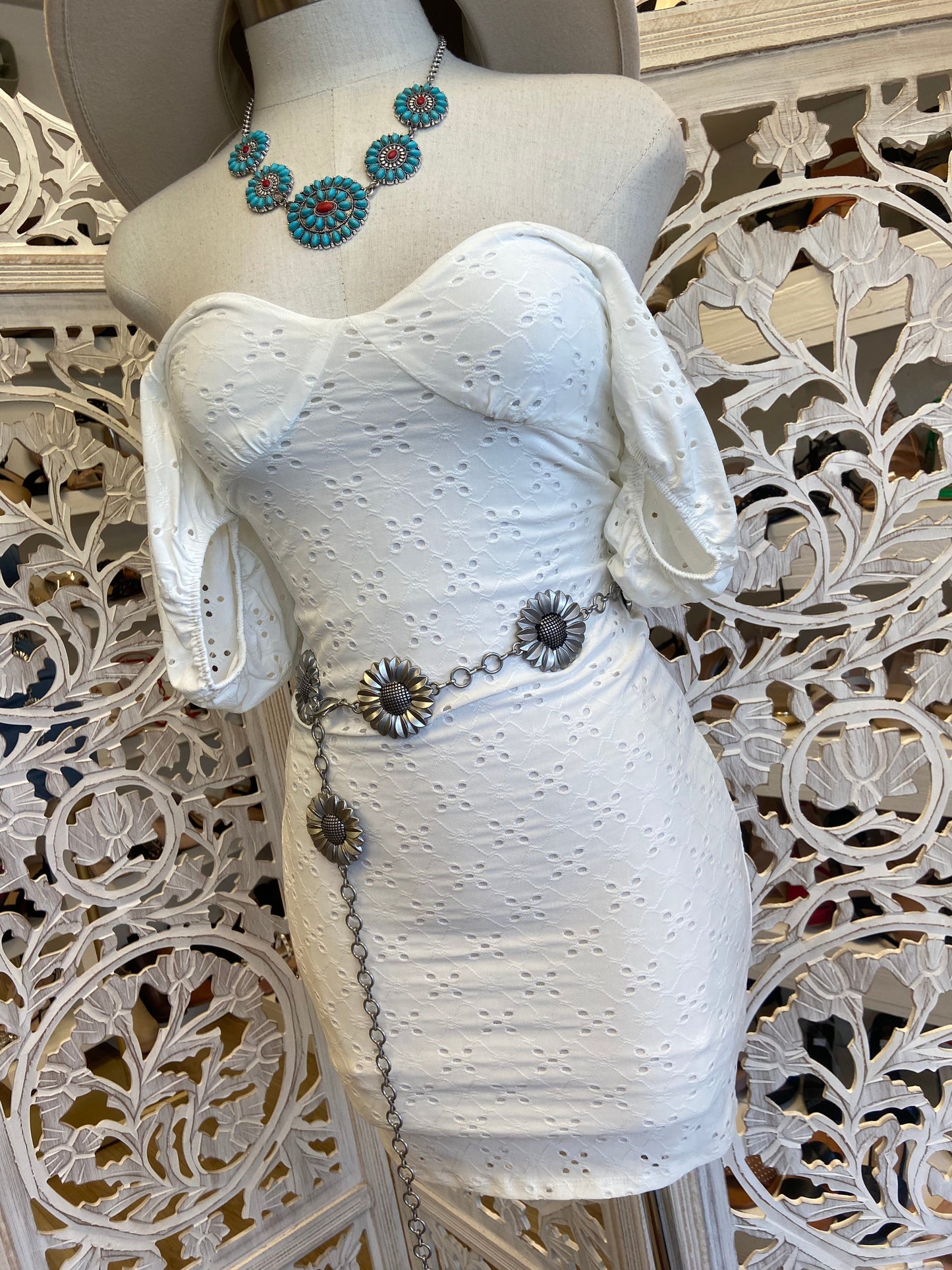 White Eyelet Body Con Dress