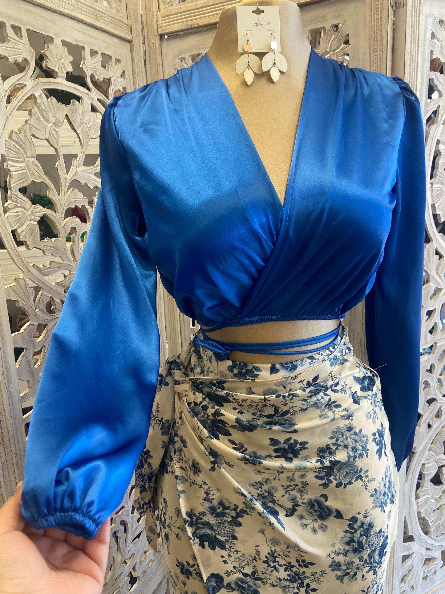 Royal Blue Satin Wrapped Top