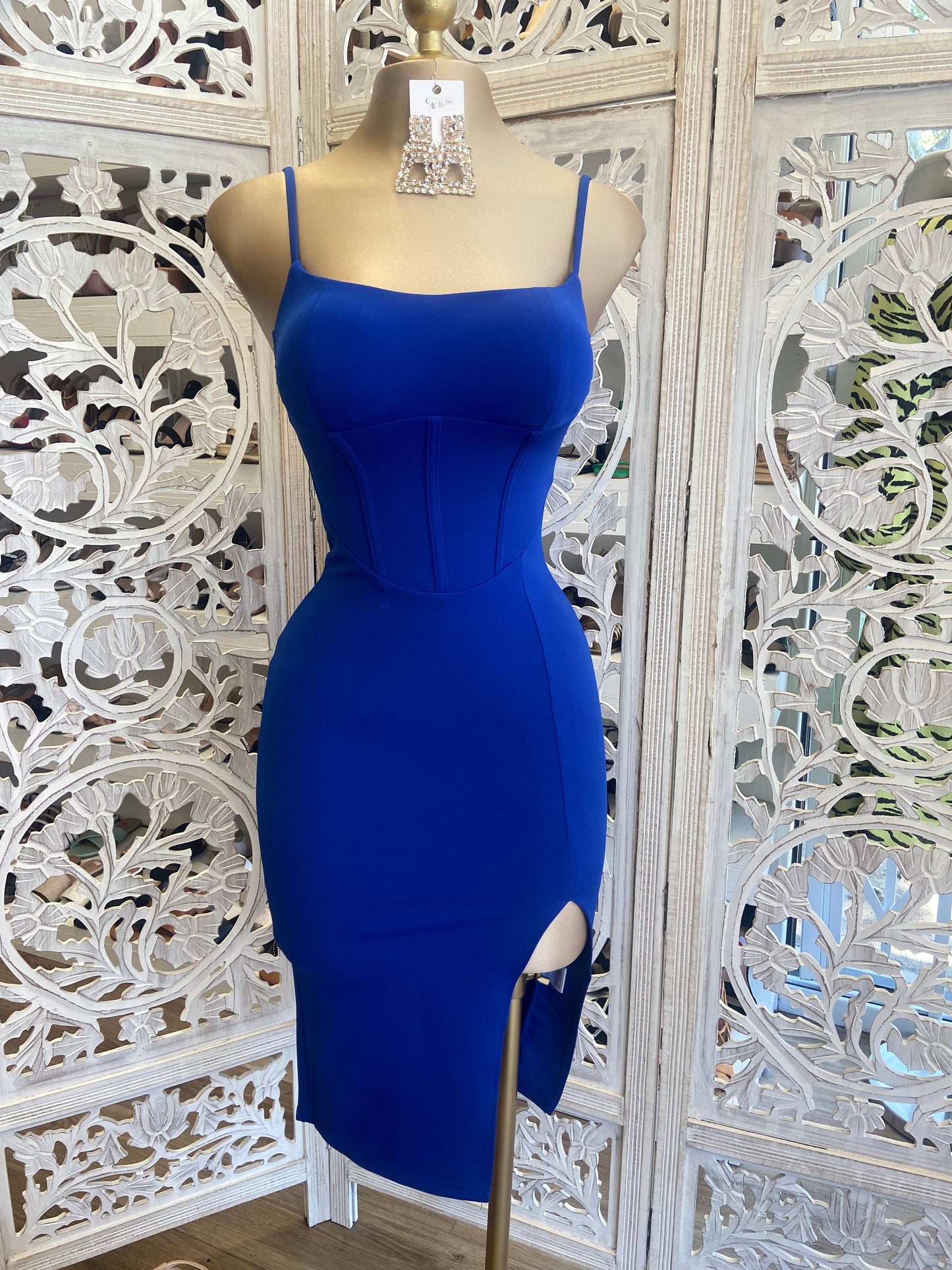 Royal Blue Slit Corset Style Dress