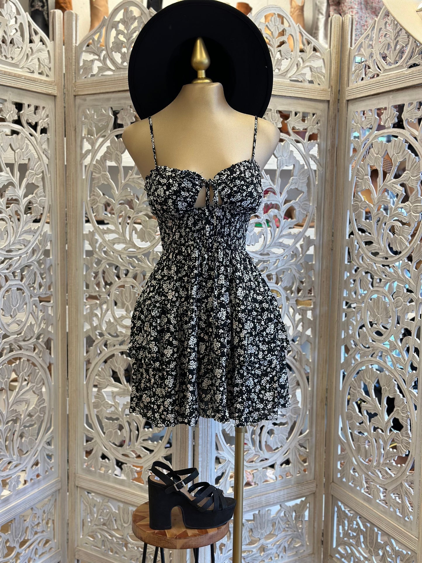 Black Floral Keyhole Dress