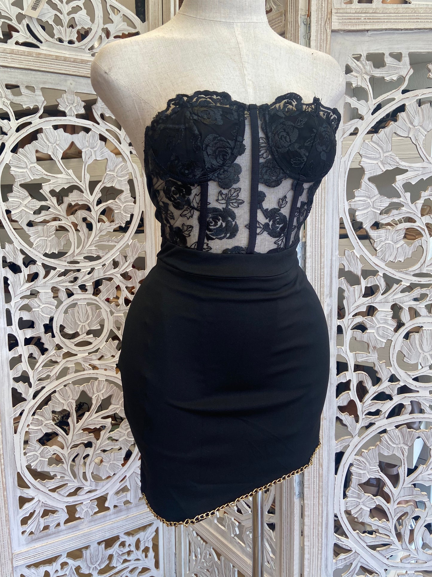 Strapless Lace Detail Mini Dress