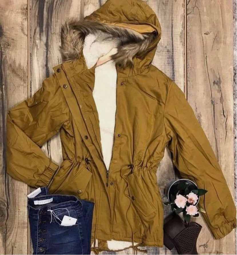 Faux Fur Lined Jacket - Mustard