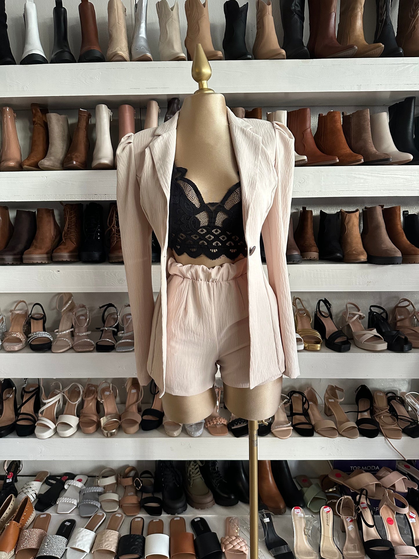 Beige Blazer and Short Set