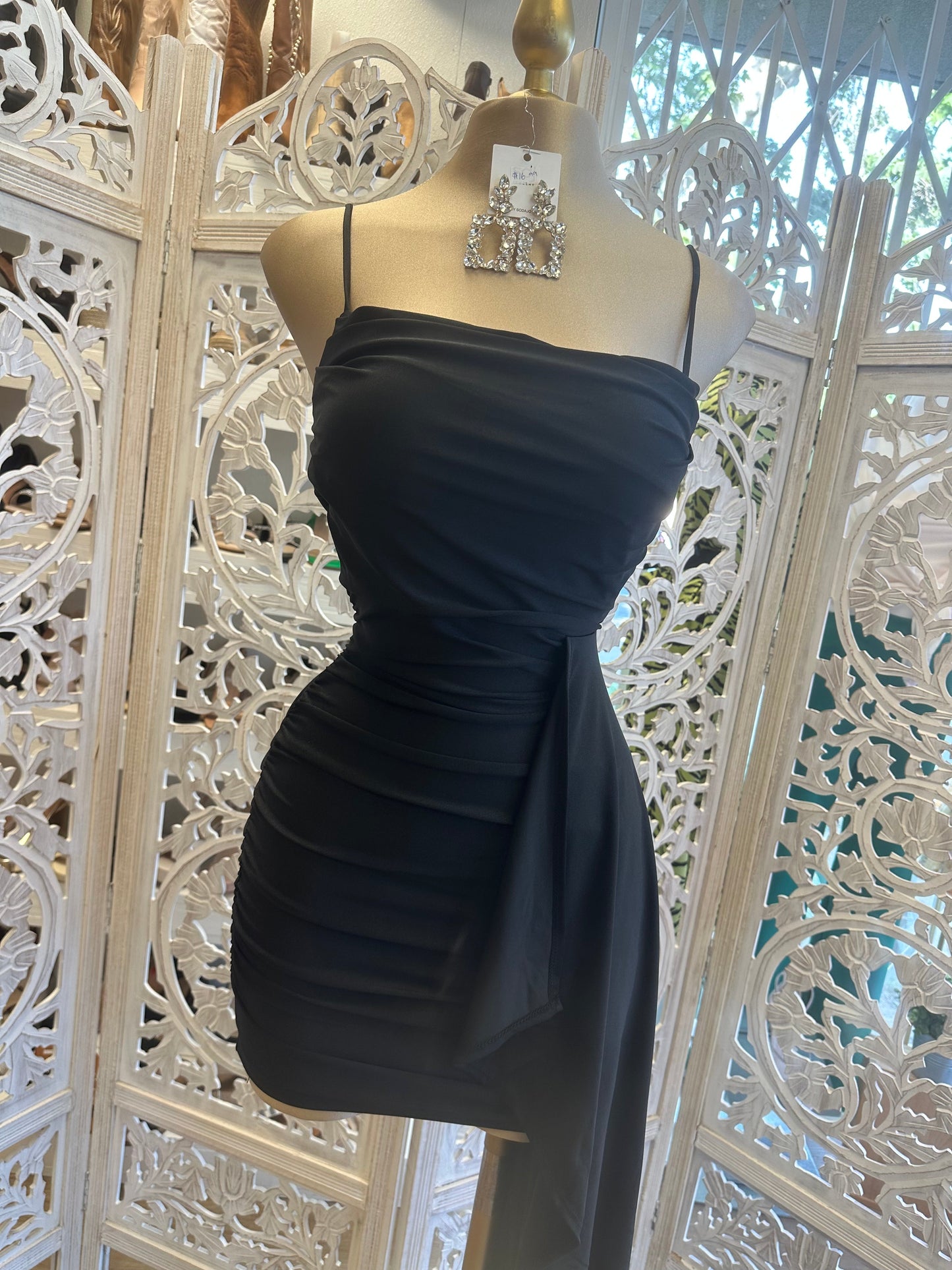 Black Strappy Ruched Tailed Dress