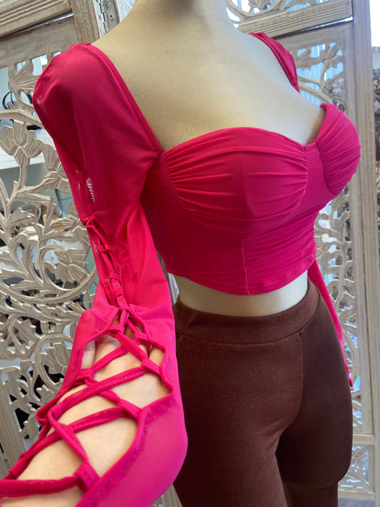 Pink Tie Up Sleeve Crop