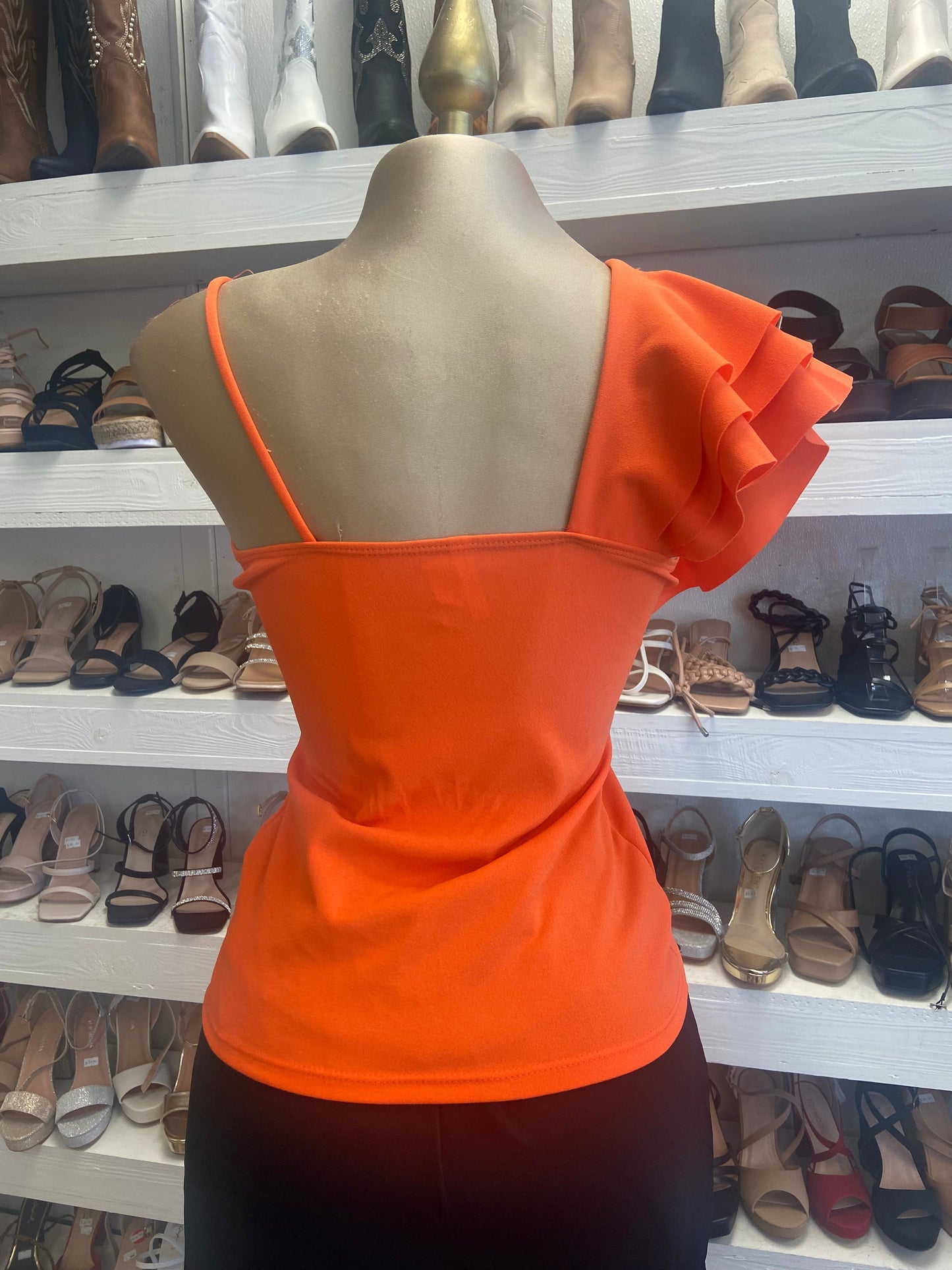 Burnt Orange Ruffled Sleeve Top